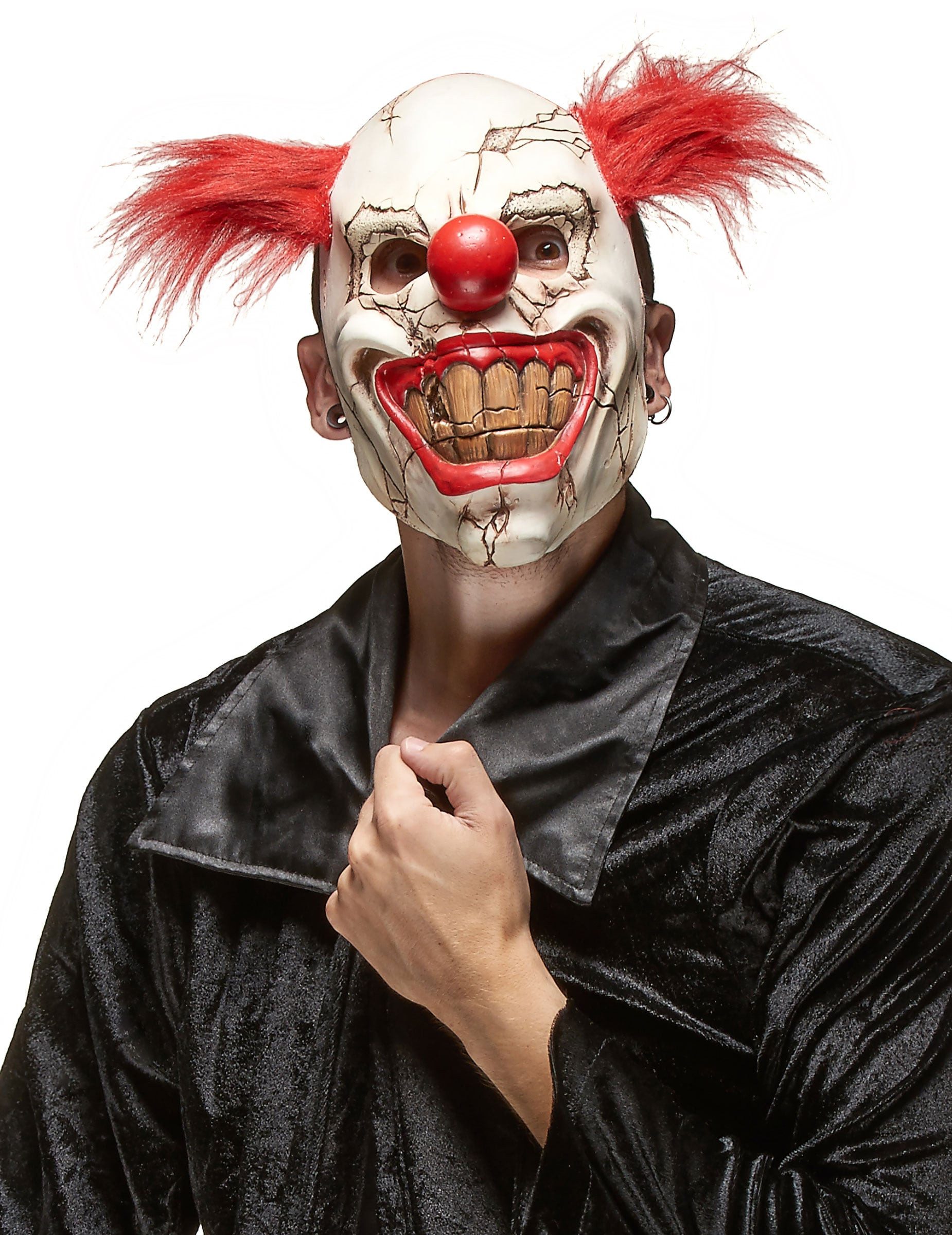 JADEO Kostüm Brüchige Clownsmaske Horrorclown-Halbmaske weiss-rot