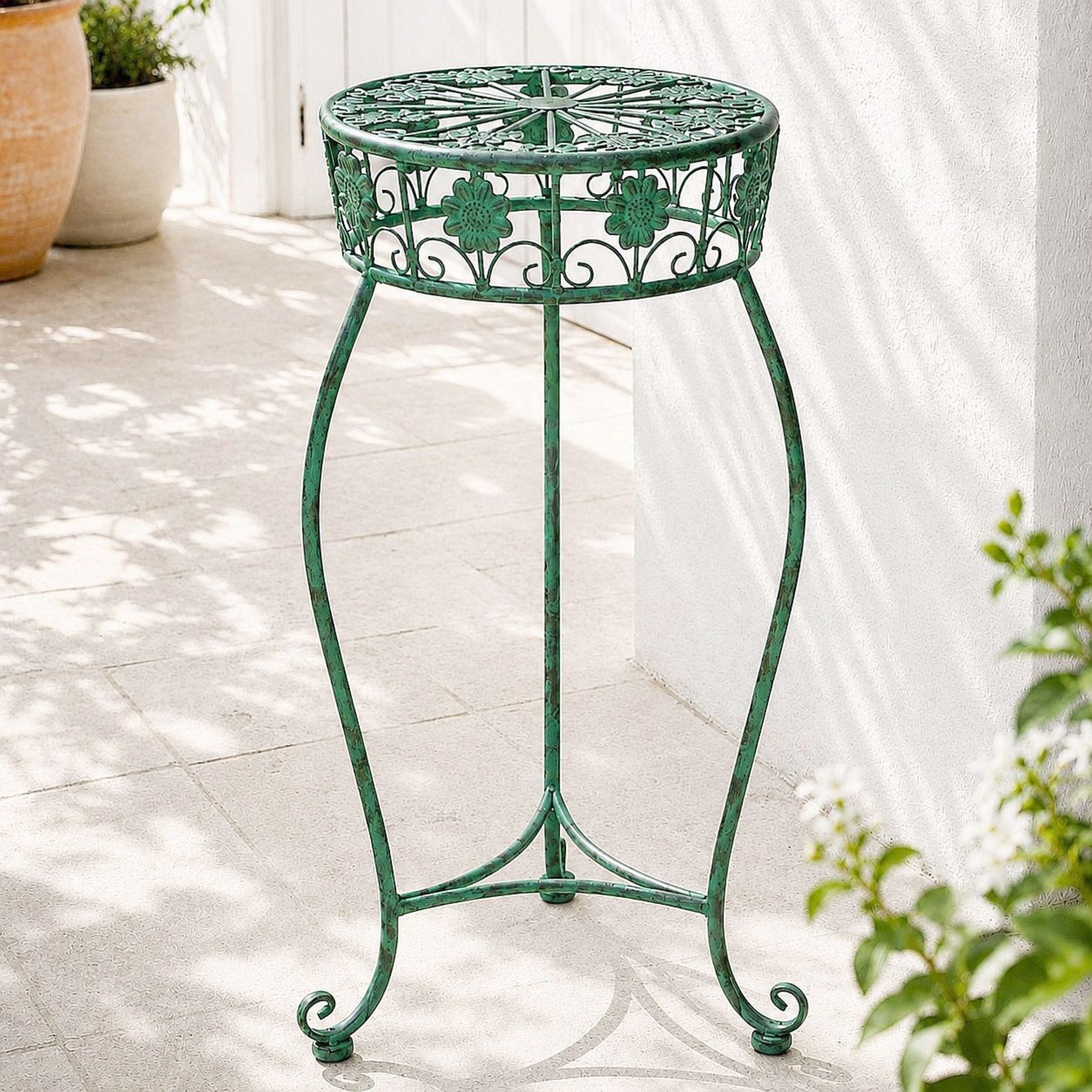 DanDiBo Blumenhocker Metall Grün 50 - 75 cm Blumenständer Blumensäule Antik