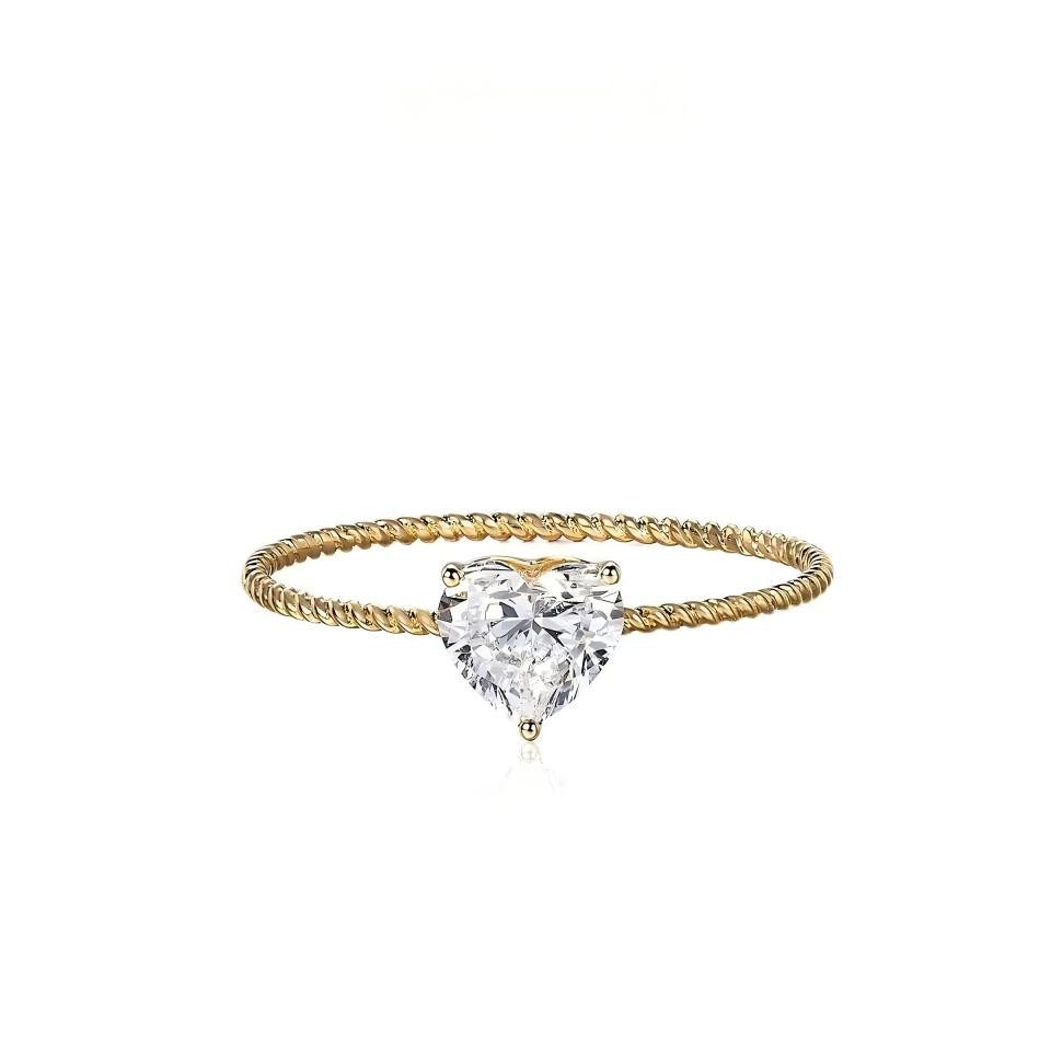 Jumpeak Diamantring Diamantring Herzform 1ct,Kordel Band,Krappenfassung,D,VS1,2EX,Gelbgold, 14K Gold Herz Ring,Lab Diamant,Verlobung Damen,Geburtstag Geschenk