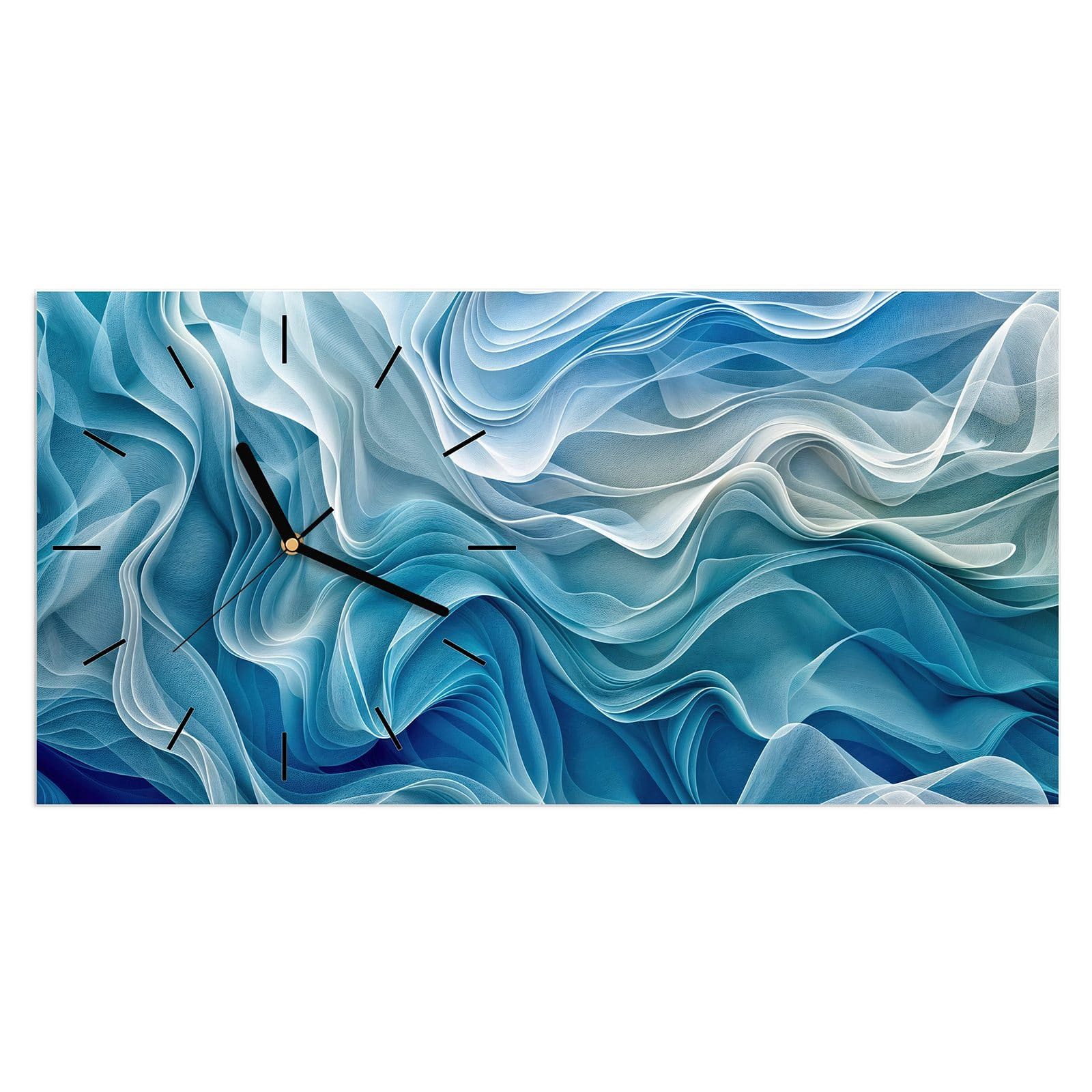 Wanduhr Glasuhr Wandkunst Größe 60 x 30 cm mit Motiv Wellenfließend