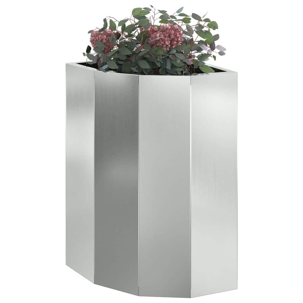 furnicato Blumentopf Eckpflanzer 30 x 30 x 50 cm Silber (1 St), Platzsparender Blumenkübel aus verzinktem Stahl für deinen Balkon