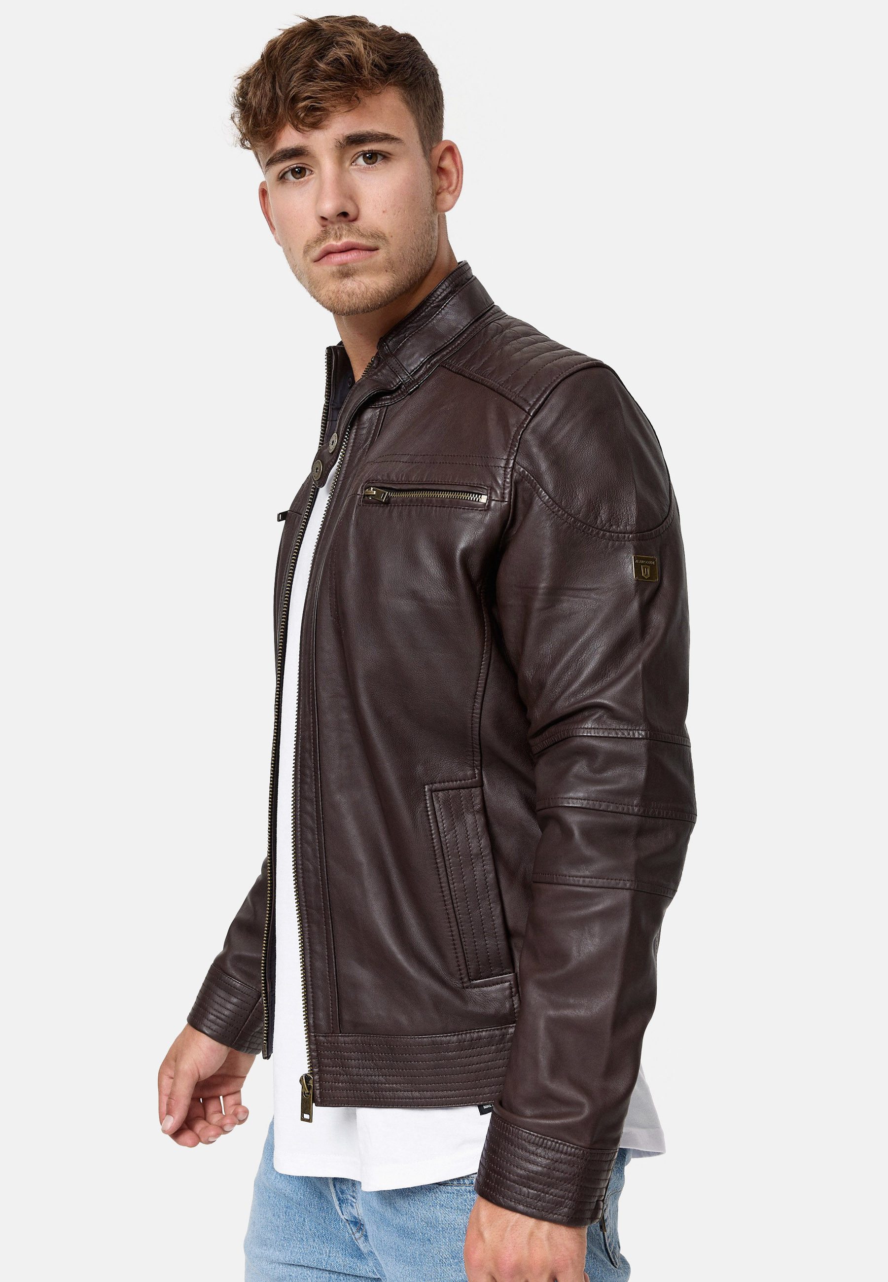Indicode Lederjacke Herren Germo Übergangsjacke Herrenjacke aus echtem Lammleder