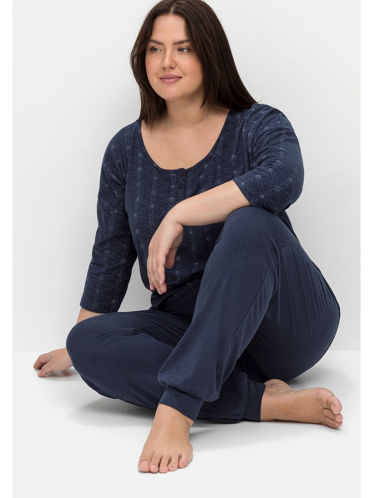Sheego Pyjama Große und Größen Hose 3/4-Arm-Shirt Set (Set) aus