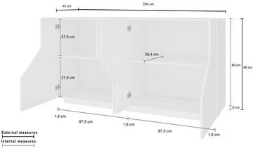 freiraum Sideboard Ragusa, in weiß hochglanz/ahorn pereira - 200x86x43 (BxHxT)