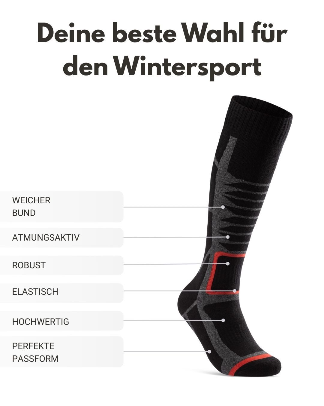 sockenkauf24 Skisocken Ski Strümpfe Herren & Damen Ski Socken lang Atmungsaktiv (2-Paar)