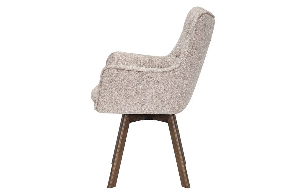 riess-ambiente Drehstuhl THOR beige / braun - Strukturstoff, Eichenholz, 360° drehbar, Armlehne (Einzelartikel, 1 St), Retro-Polsterstuhl - ideal für Ess-, Arbeits-, Wohnzimmer und Büro