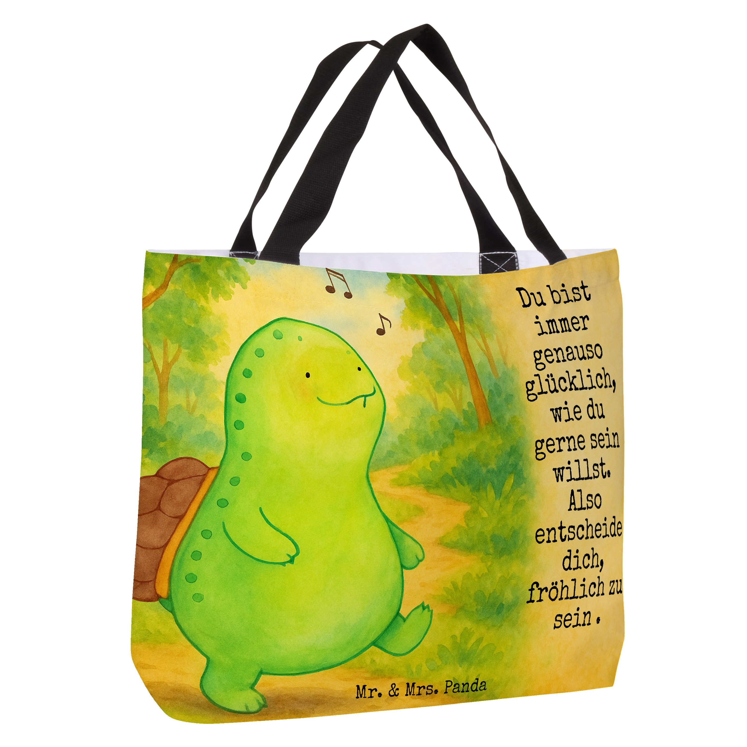 Mr. & Mrs. Panda Shopper Schildkröte Pfeifen Design, Einkaufstasche, Weiß, Tote Bag, glücklich (Packung), Freizeittasche studententasche Stoffbeutel