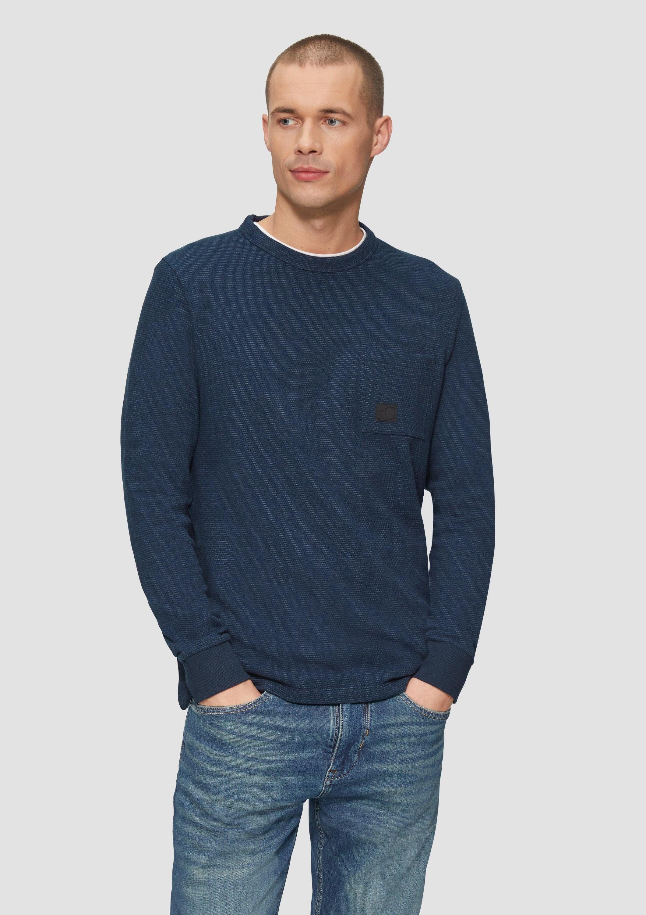 s.Oliver Langarmshirt T-Shirt Meliertes Longsleeve mit aufgesetzter Brusttasche