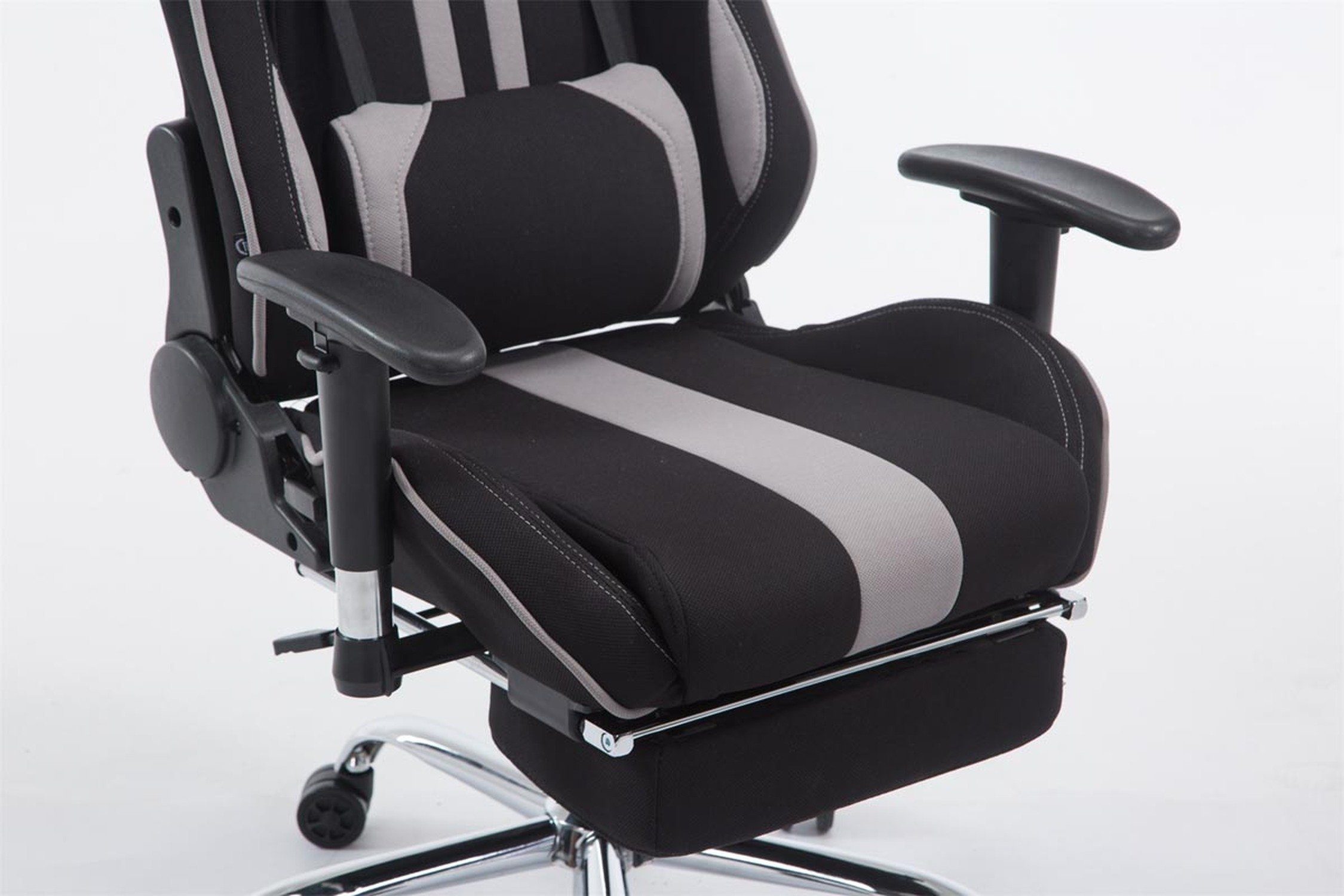 Gaming-Stuhl Rückenlehne - TPFLiving höhenverstellbar schwarz/grau - - Gestell: Metall chrom Stoff Drehstuhl, mit Chefsessel), (Schreibtischstuhl, Limitless-2 Gamingstuhl, Sitzfläche: drehbar bequemer Racingstuhl, 360°