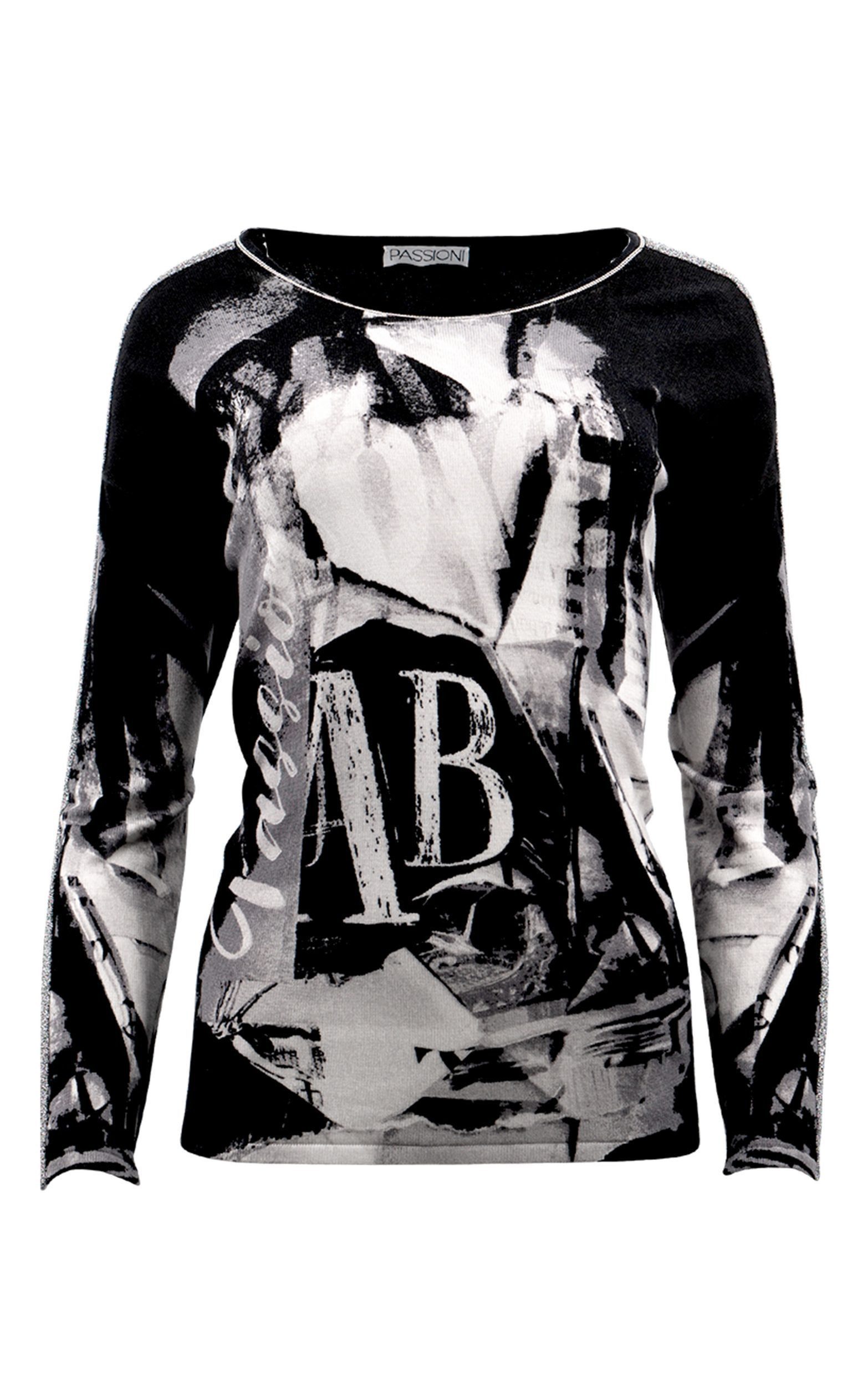 Passioni Strickpullover im abstrakten Mustermix mit Glitzerstreifen günstig online kaufen