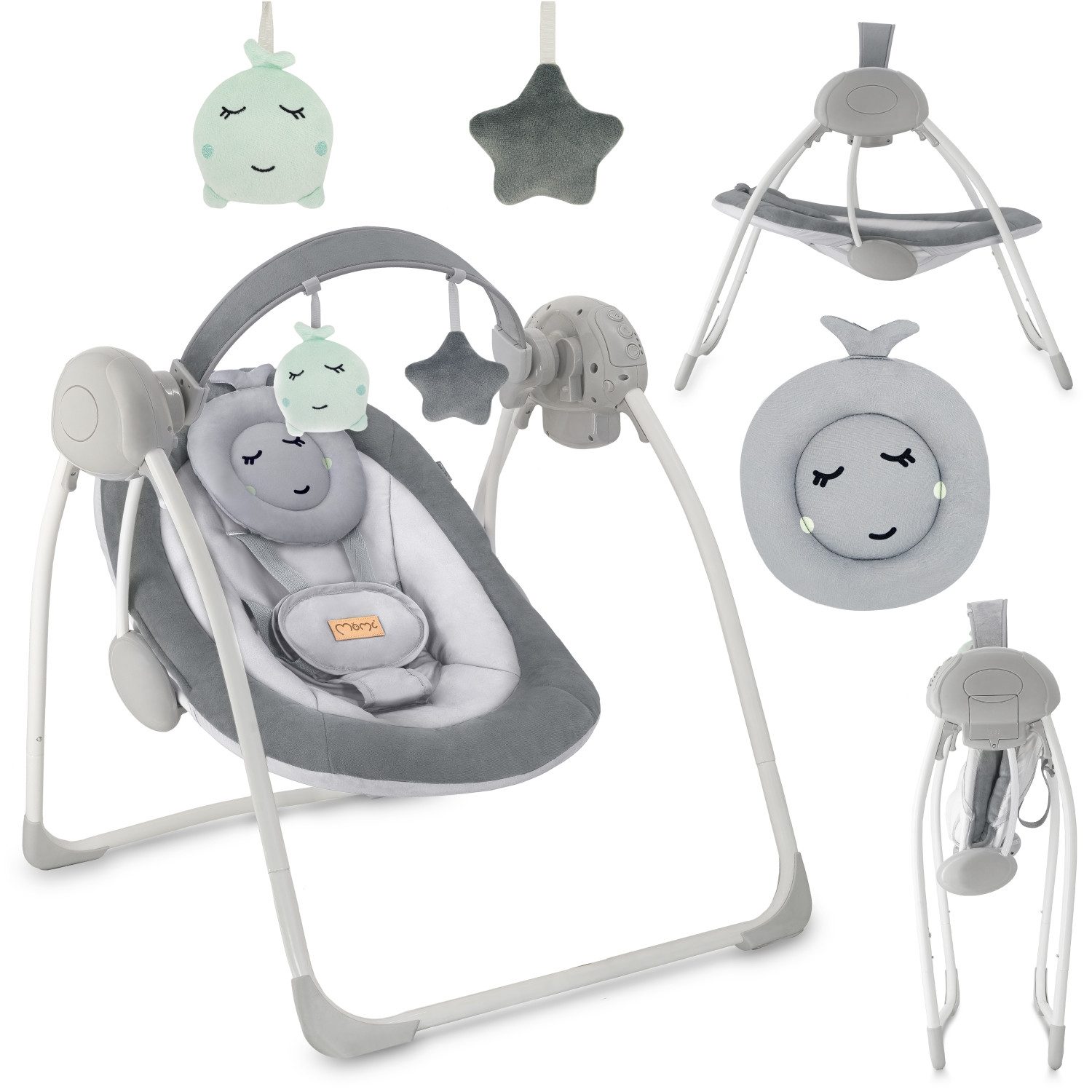 MoMi Babywippe Liss, elektrisch mit 5 Stufen, Timer und 6 Melodien