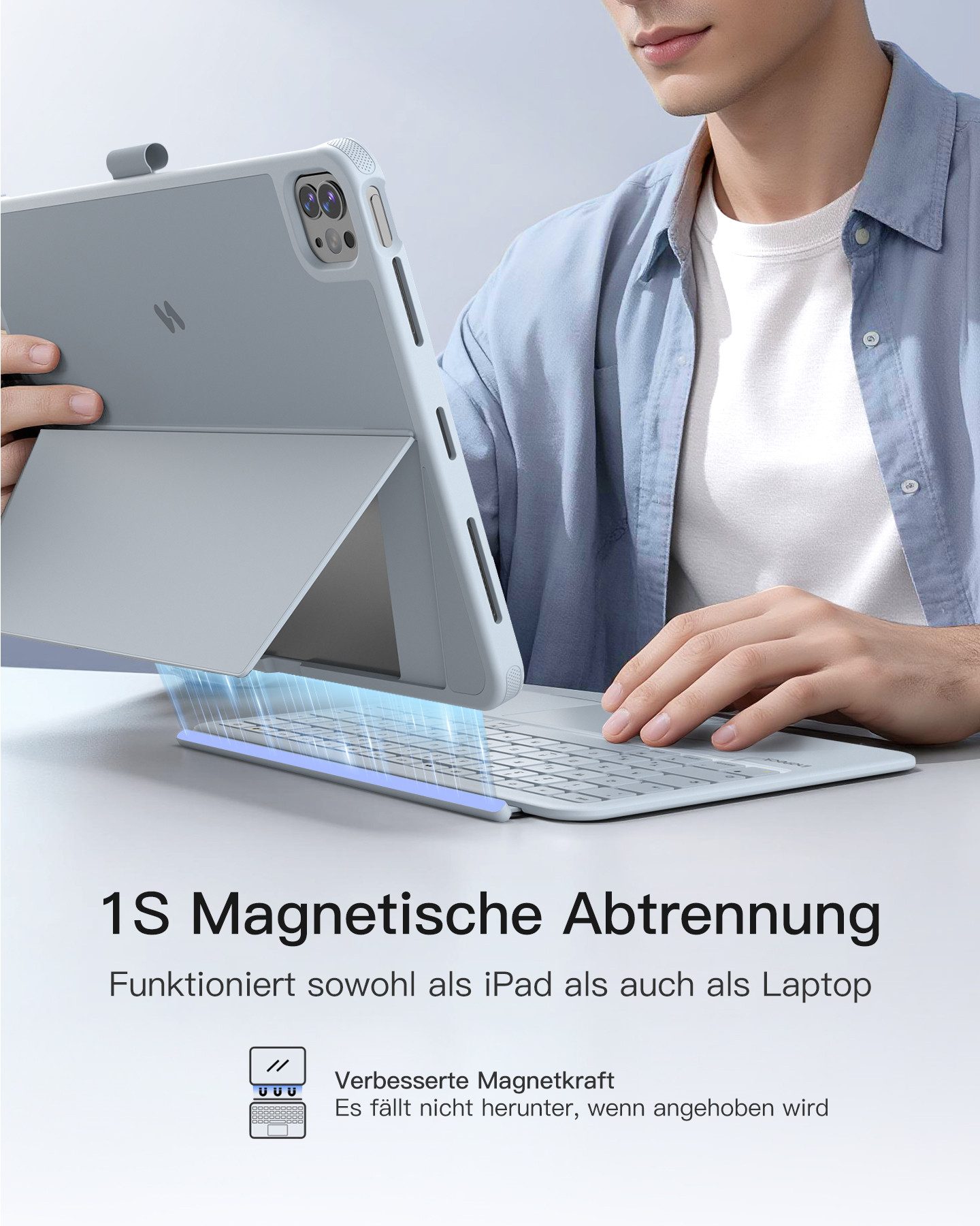 Inateck für 11 Zoll iPad Air M4 M3, iPad Pro, mit Touchpad iPad-Tastatur (Vertikaler/Horizontaler Ständer, Abnehmbar, mit Stifthalter) – Bild 5 von 5