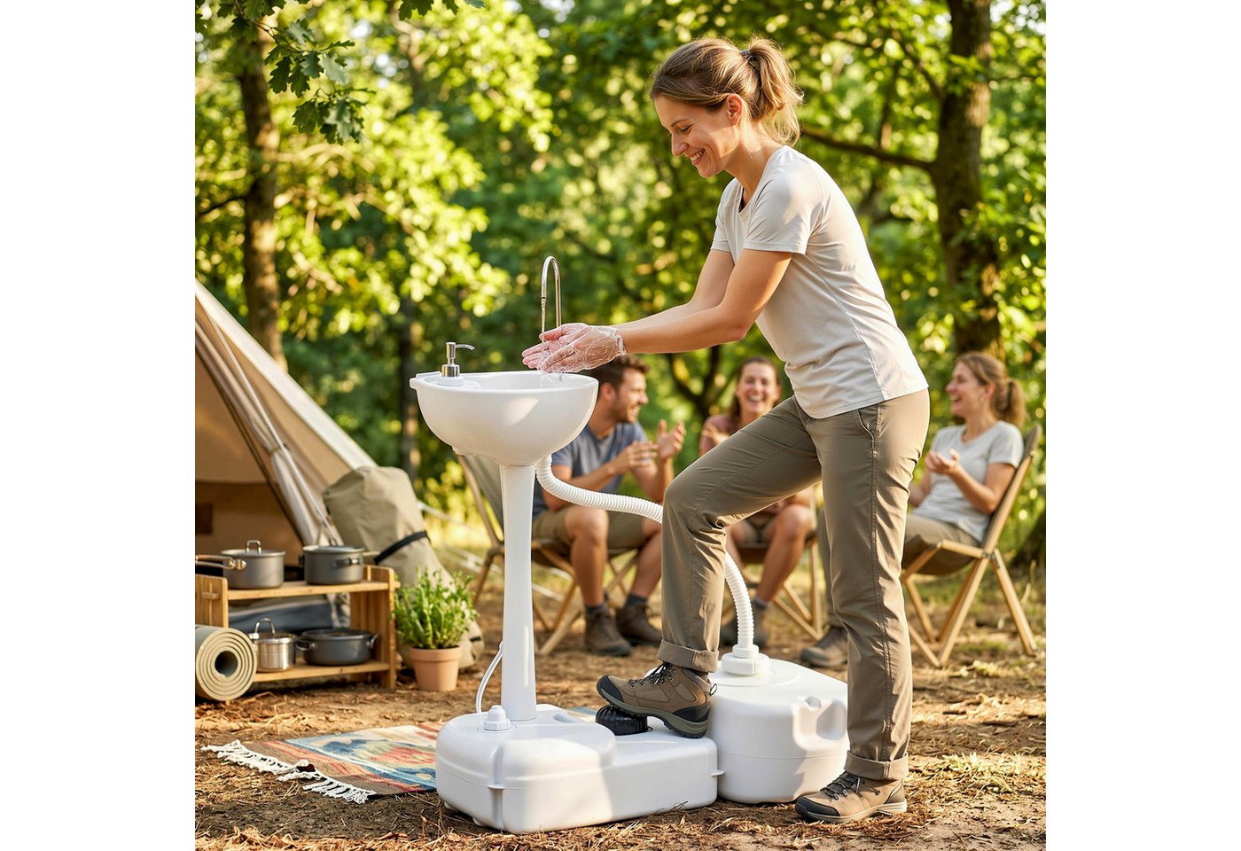 Outsunny Waschbecken Spülbecken mobile Waschstation Outdoor Garten Reisen Grau (Handwaschbecken, 1-St., Camping-Waschbecken), für Wohnzimmer, Hellgrau