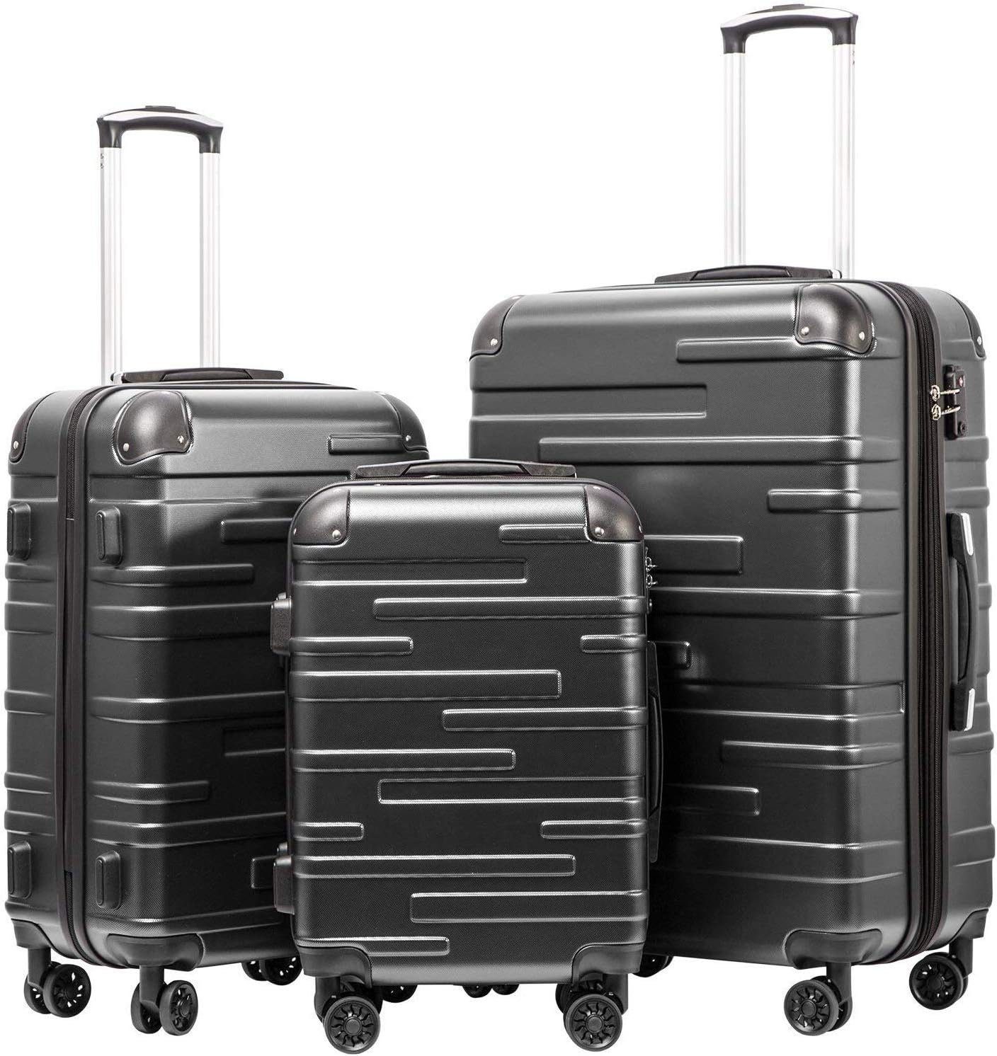 Coolife Kofferset ABS Material mit TSA-Schloss, 4 Rollen, Interieur mit Reißverschlusstasche und elastischem FullCapacity Design
