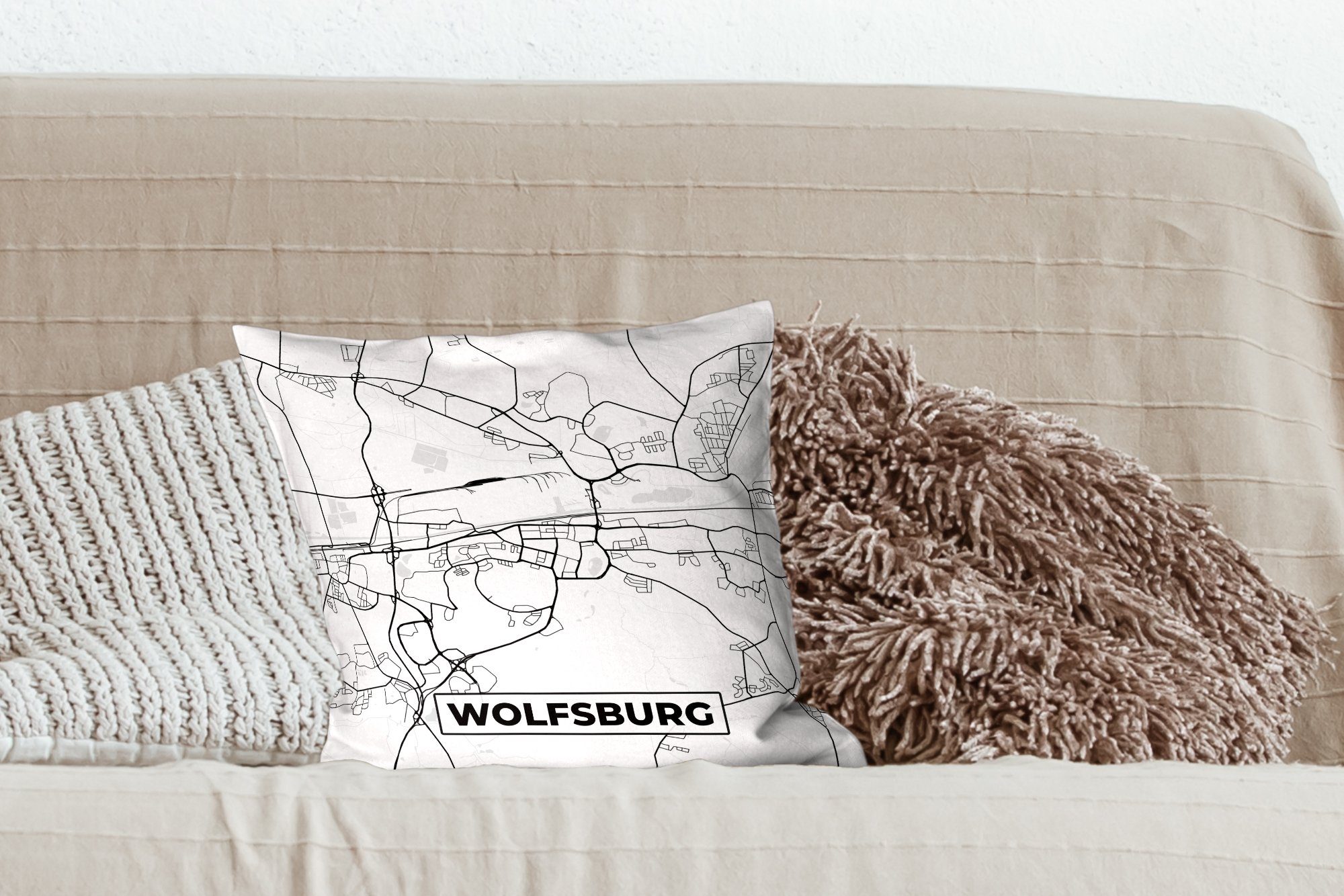 - - Wolfsbridge Füllung Schlafzimmer, für Stadtplan, Zierkissen Karte mit Deko, Dekokissen Wohzimmer, MuchoWow Sofakissen