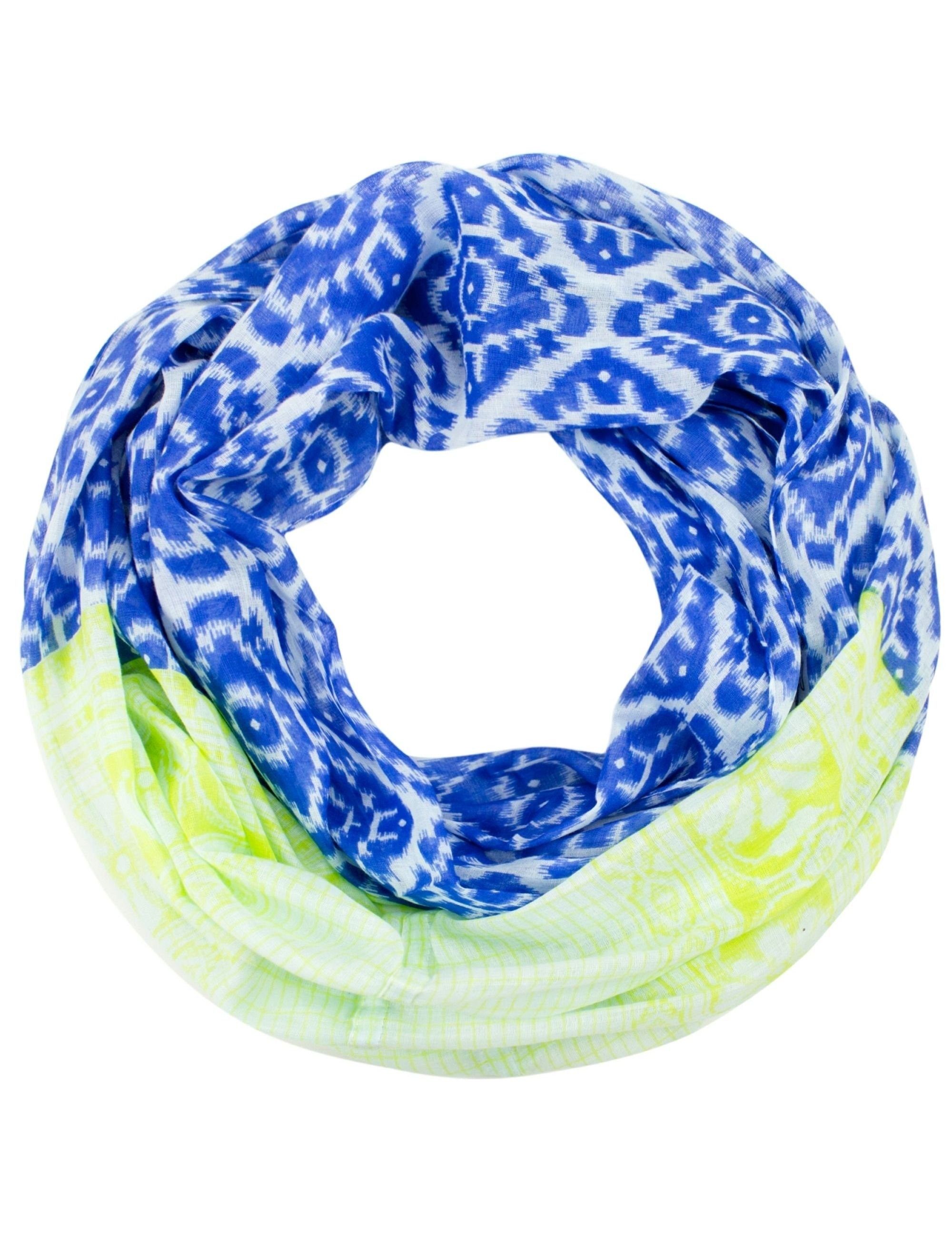 Sunsa Halstuch Damen Loop Schal. 100% Baumwolle Schlauchschal. Loopschal mit Blumen Design. Damen Accessoires: Rundschals,Scarf Tücher und Schals als Geschenk für Frauen/ Freundin, Abstract Aufdruck blau