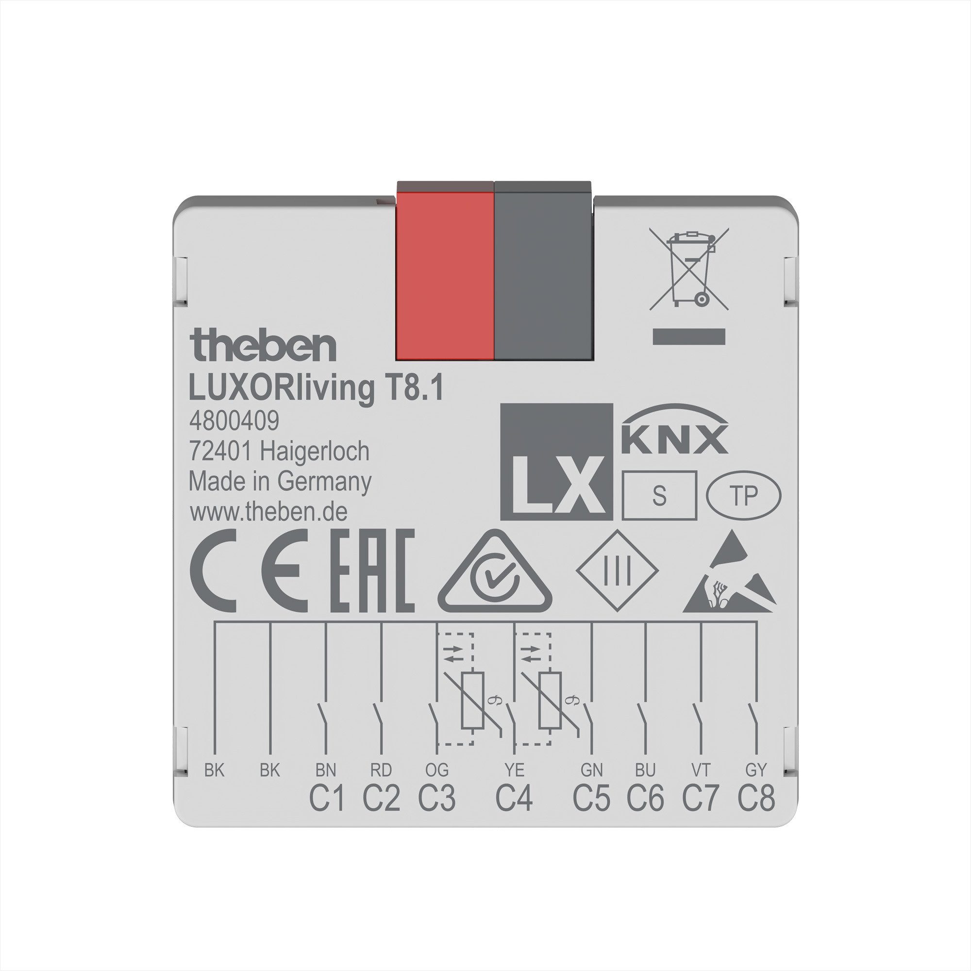 theben LUXORliving T8.1 Smart-Home-Steuerelement, 8-fach Binäreingang, LUXORliving, 10-polig, UP-Dose, Taster