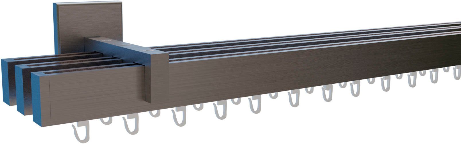 indeko Gardinenstange Bern, 3-läufig, Wunschmaßlänge, verschraubt, Aluminium, Innenlauf Komplett-Set inkl. Gleitern und Montagematerial