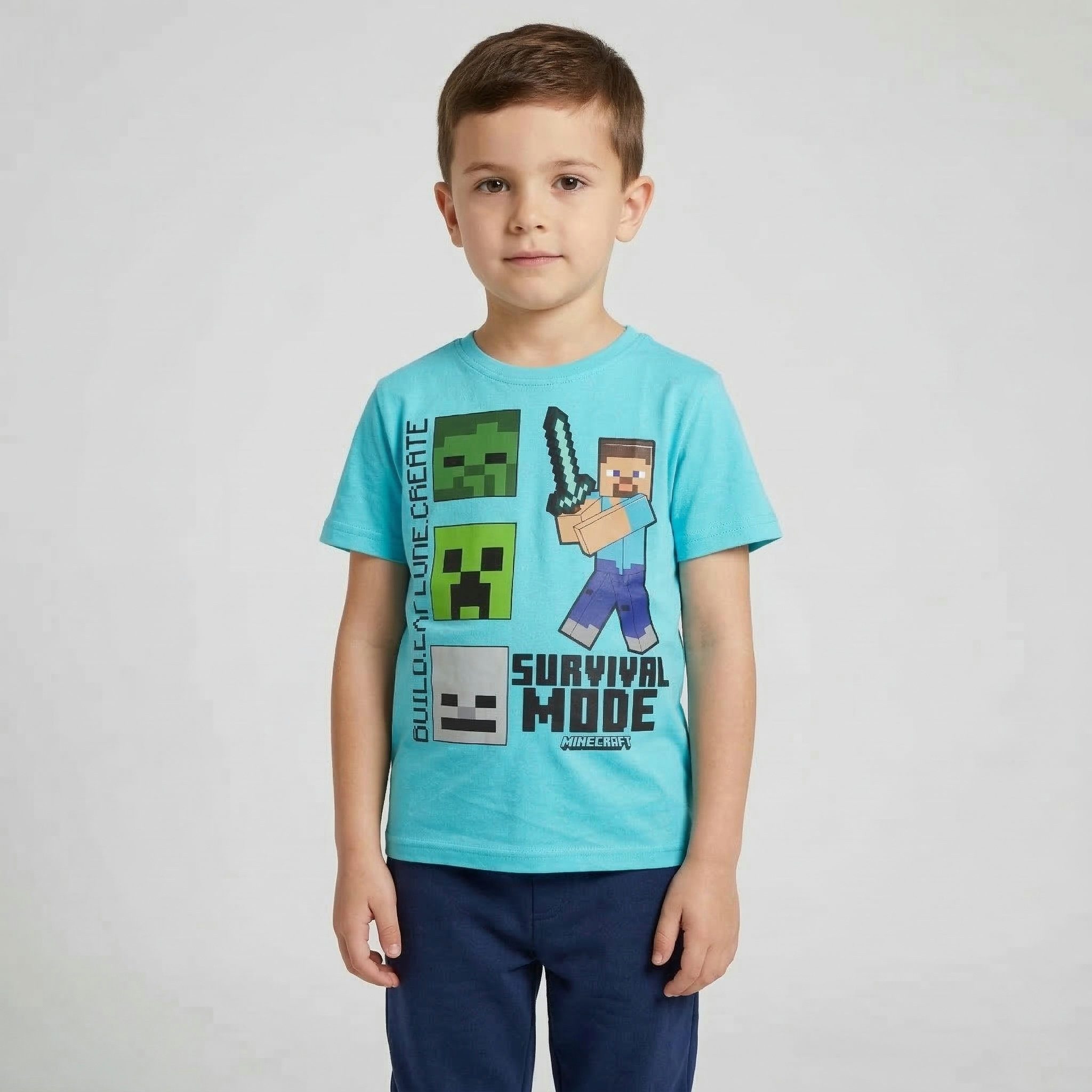 Minecraft Print-Shirt Minecraft Steve Creeper Zombie Kinder Jungen T-Shirt Gr. 116 bis 152 - 100% Baumwolle
