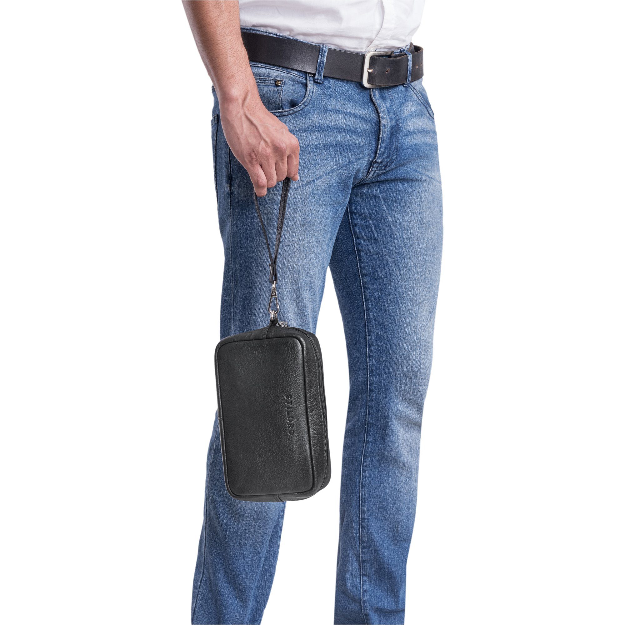 STILORD Messenger Bag geschmeidigem Leder "Larkin" Herren schwarz aus Handgelenktasche