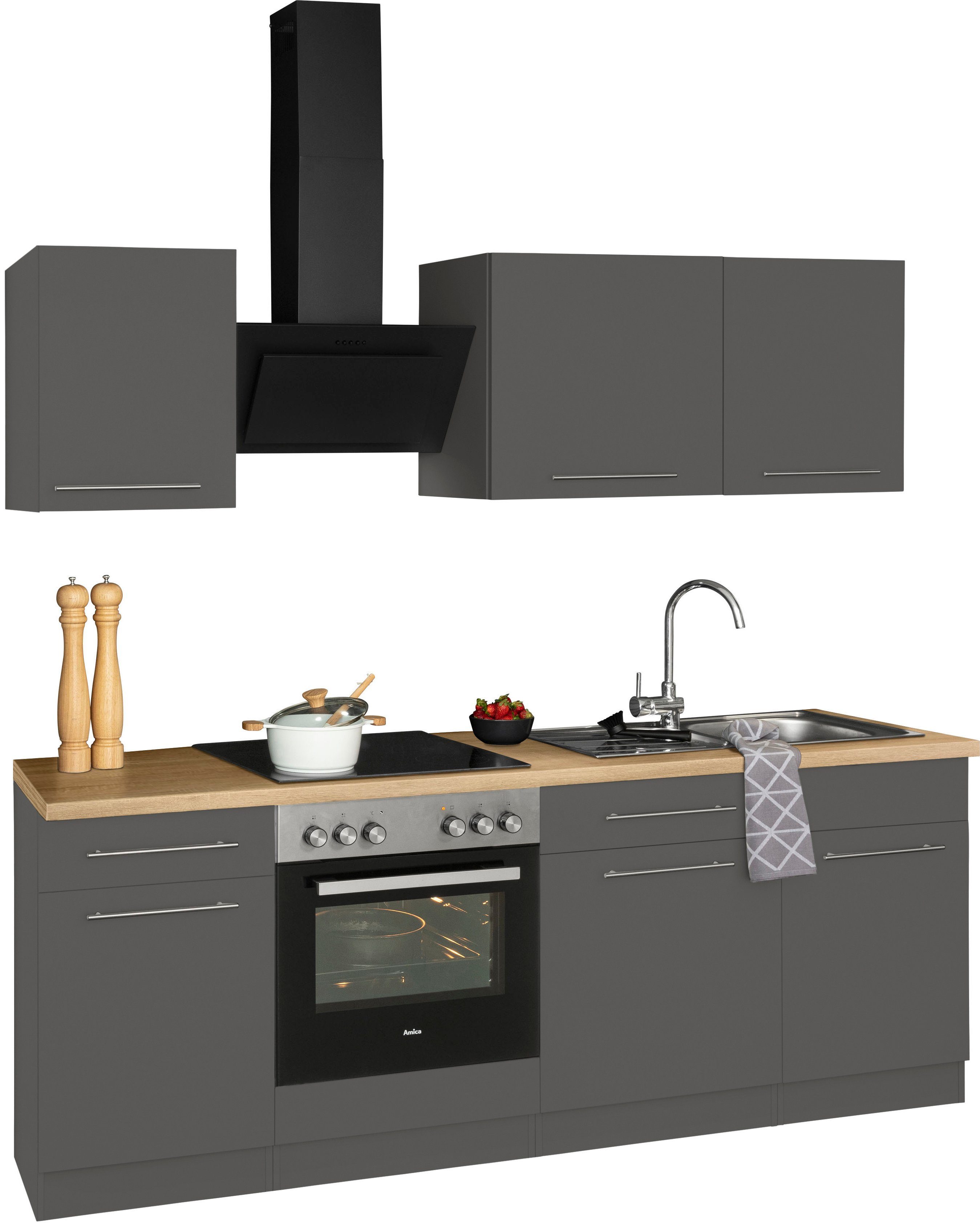 wiho Küchen Küchenzeile Unna, mit E-Geräten, Breite 220 cm