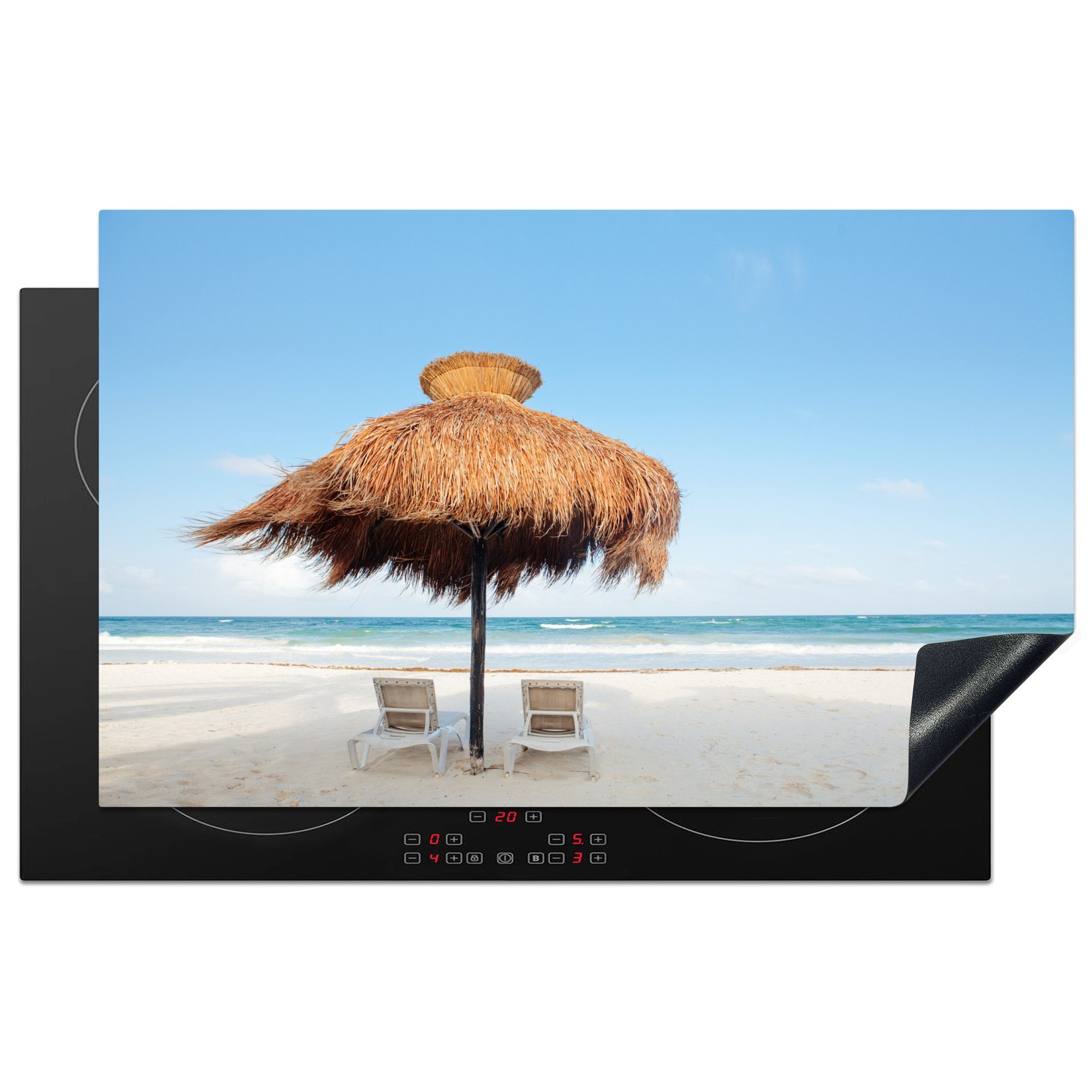 MuchoWow Herdblende-/Abdeckplatte Sandstrand bei Tulum in Mexiko, Vinyl, (1 tlg), 83x51 cm, Ceranfeldabdeckung, Arbeitsplatte für küche