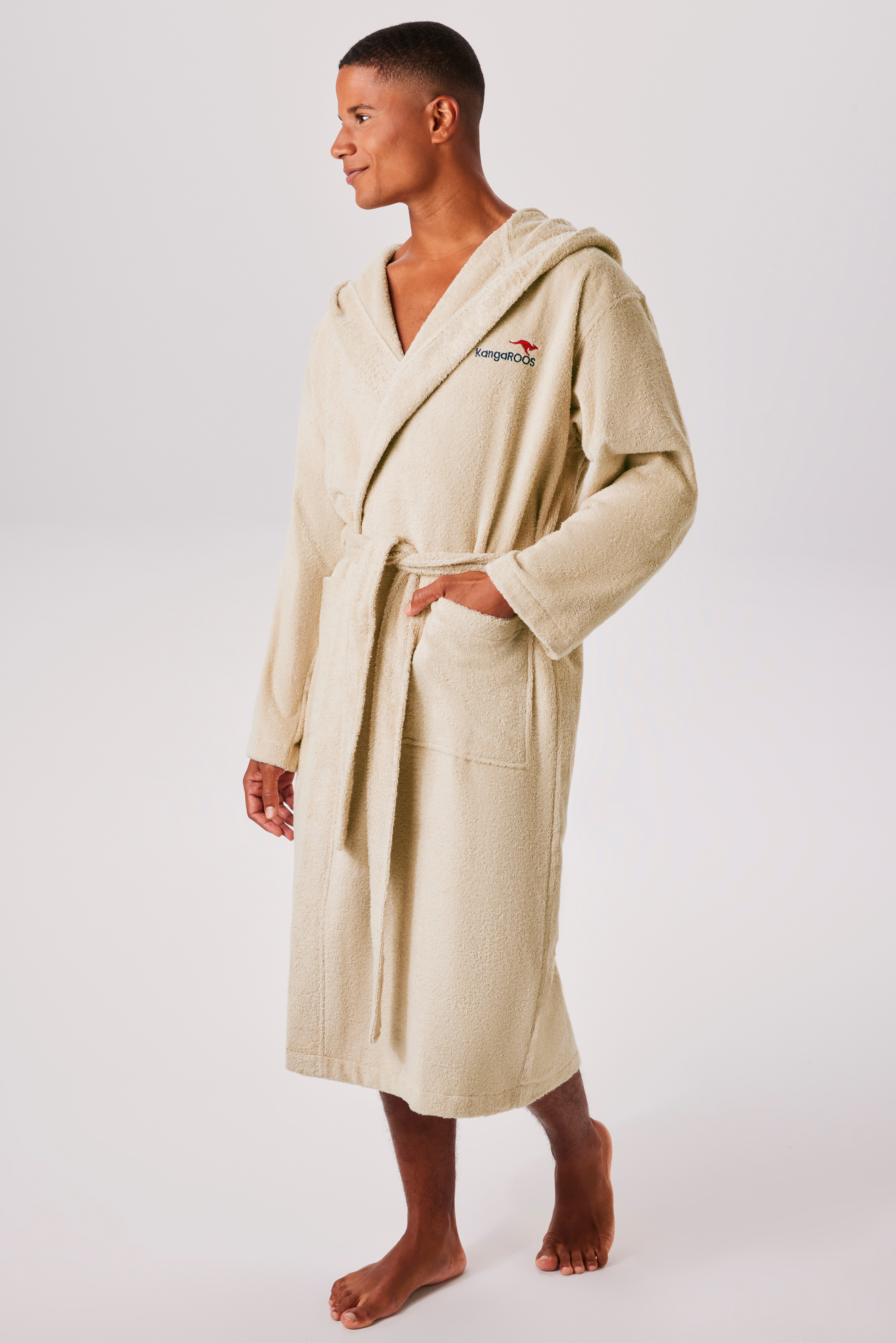 KangaROOS Unisex-Bademantel Cassidy, für Damen & Herren, Standardlänge & Überlänge, Langform, Walkfrottee, Kapuze, Gürtel, mit Taschen, Männer und Frauen, Baumwolle, Reise, Hotel, Sauna, S-3XL