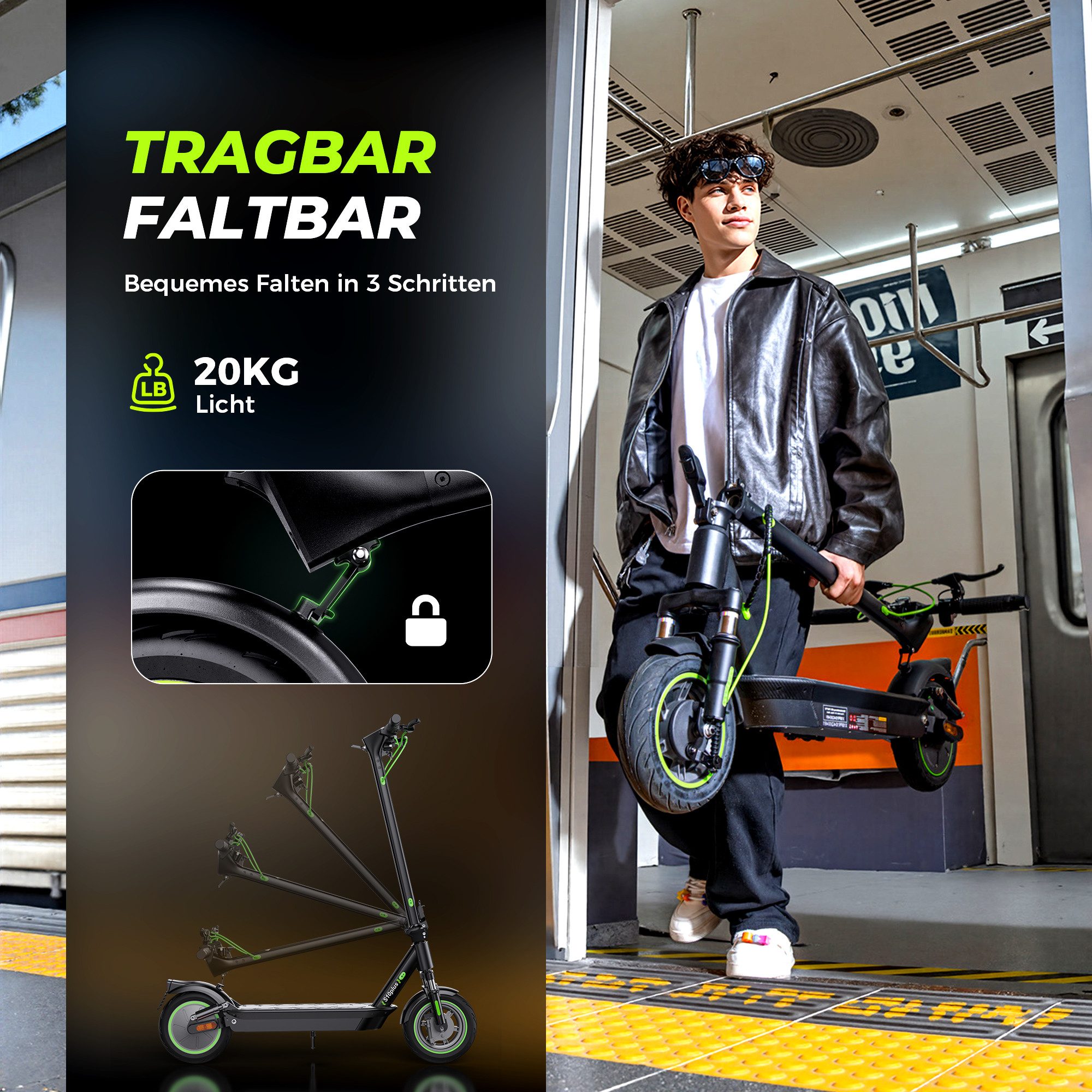 iSinwheel E-Scooter mit Straßenzulassung (ABE),Klappbarer Elektroroller mit APP, 500,00 W, 20,00 km/h, 60KM Reichweite,Duales Bremssystem, Belastung bis 120kg MAX 500W