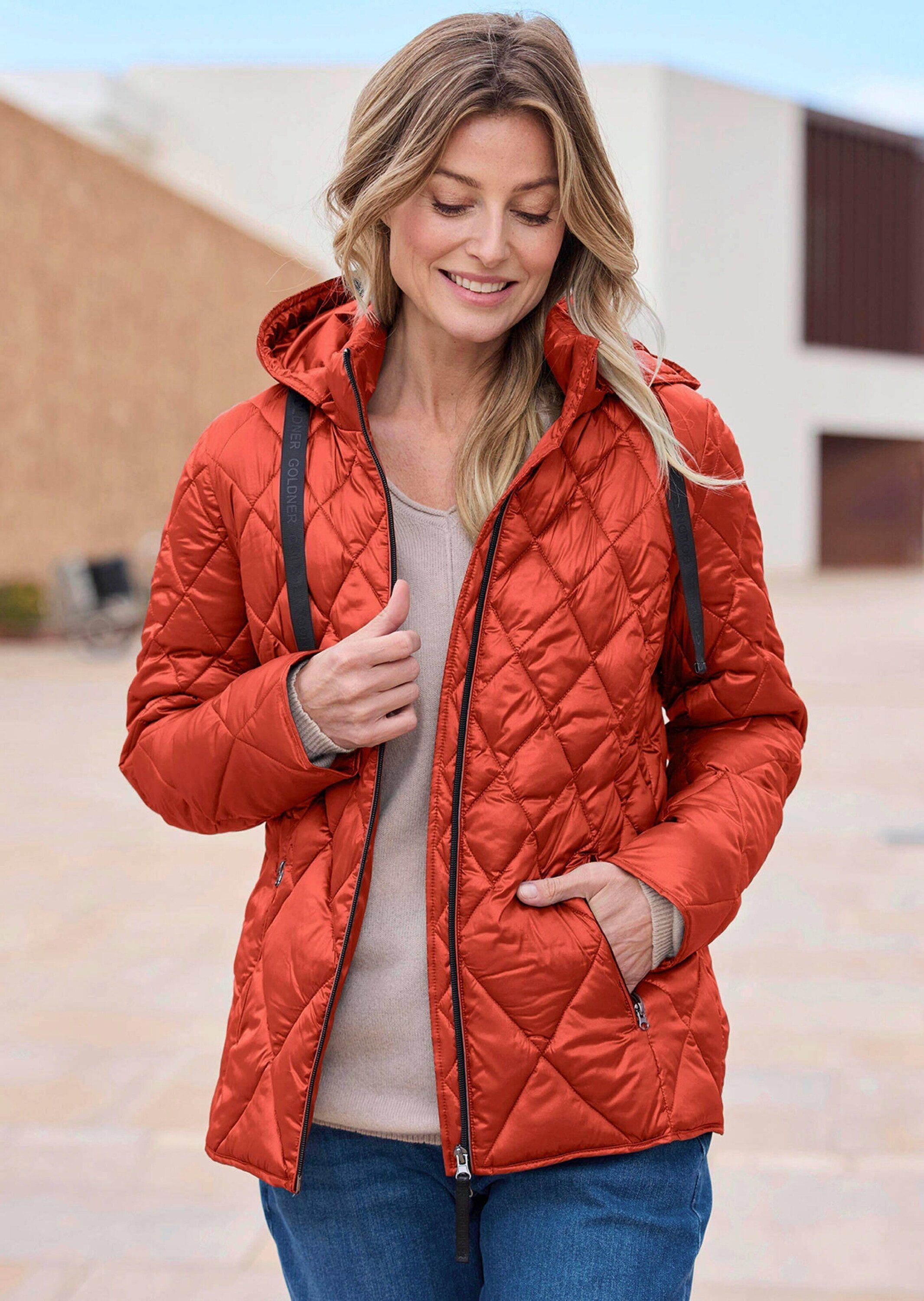 GOLDNER Outdoorjacke Kurzgröße: Winterjacke mit Metallic-Glanz Kapuzenjacke mit Stehkragen, 2-Wege-Reißverschluss und Langarm