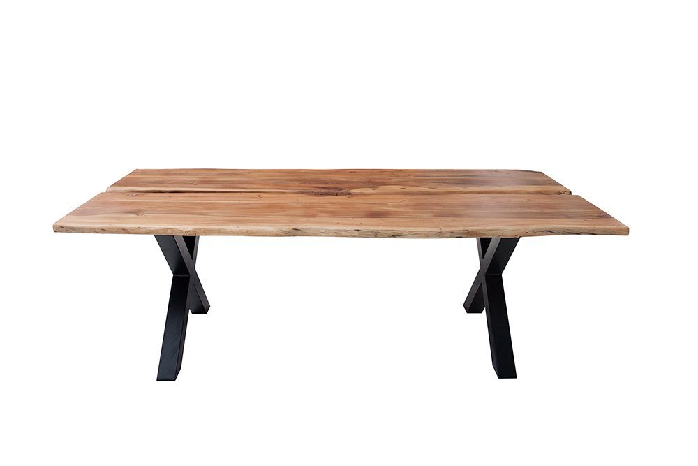 Tischplatte 200cm Baumkantentisch · natur schwarz 4cm · Esszimmer X-Gestell riess-ambiente Akazie AMAZONAS 1-St), · (Einzelartikel, Massivholz Metall · / ·