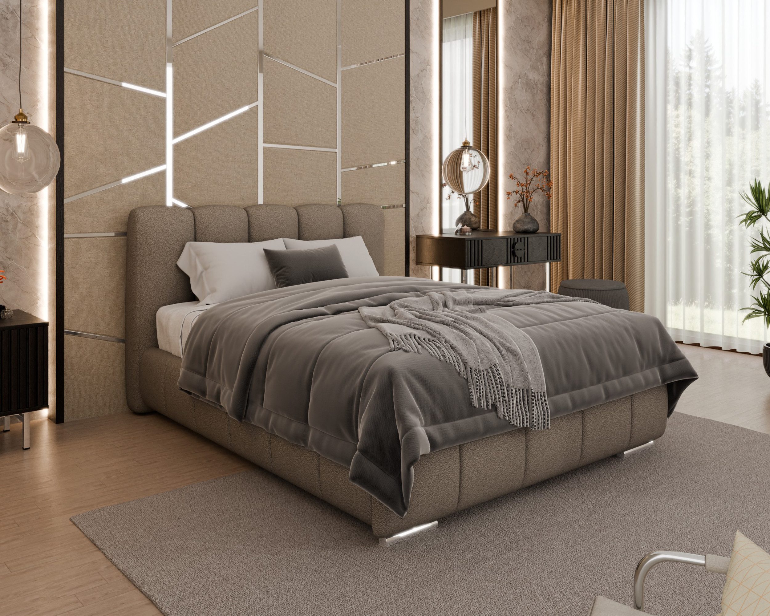 Homesy Polsterbett ZAIRA - Elegantes Bett mit praktischem Bettkasten