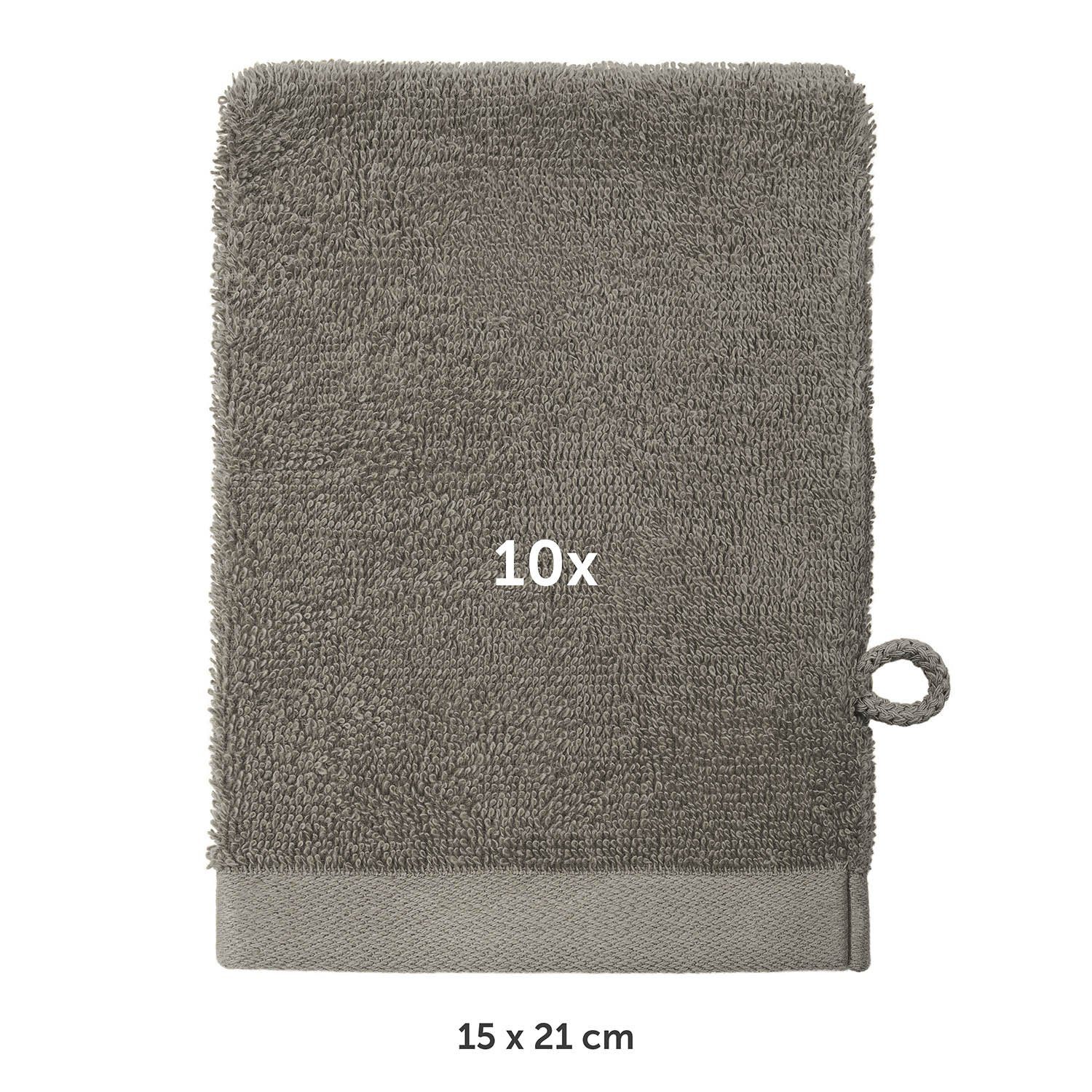 Blumtal Waschhandschuh 10er Set aus Frottee 15x20 cm - weich und saugstark, (Set), mit modischer Bordüre und praktischer Aufhängeschlaufe, 100% Baumwolle – Bild 2 von 5