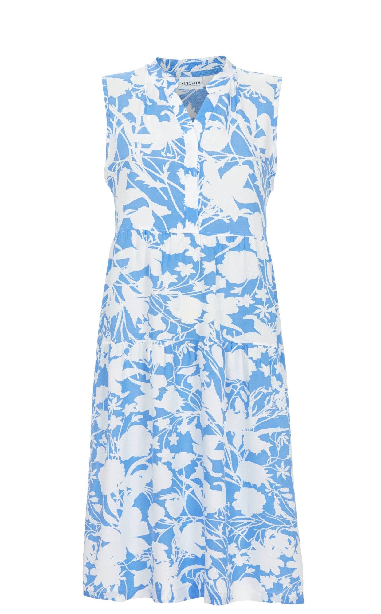 Ringella Sommerkleid Ärmelloses Stufenkleid aus leichter Webware mit Splitneck knielang
