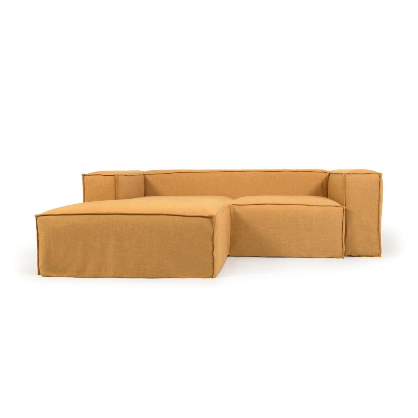 Natur24 Sofa Sofa Blok 2-Sitzer mit Longchair links Leinen senfgelb 240cm Couch