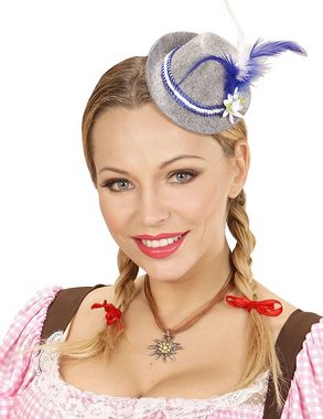 Karneval-Klamotten Trachten-Kostüm Bayernhut mini grau Damen mit Hosenträger Edelweiß, Oktoberfest Hut Tiroler Hut mit Hosenträger passend zu Oktoberfesten