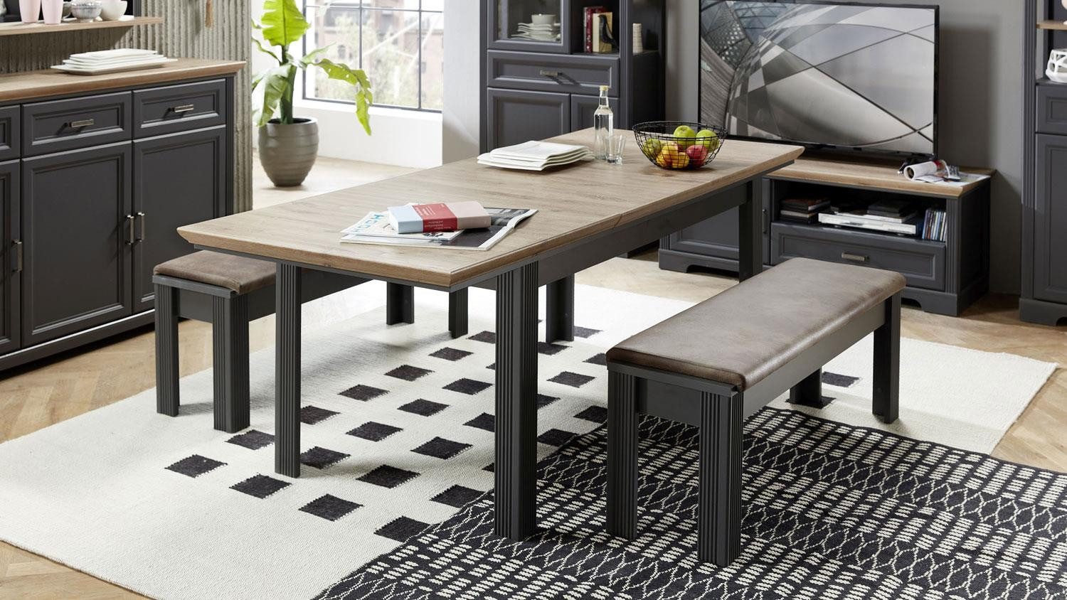 Innostyle Esstisch Esstisch Jasmin Küchentisch Tisch in graphit Artisan Eiche 160-220 cm
