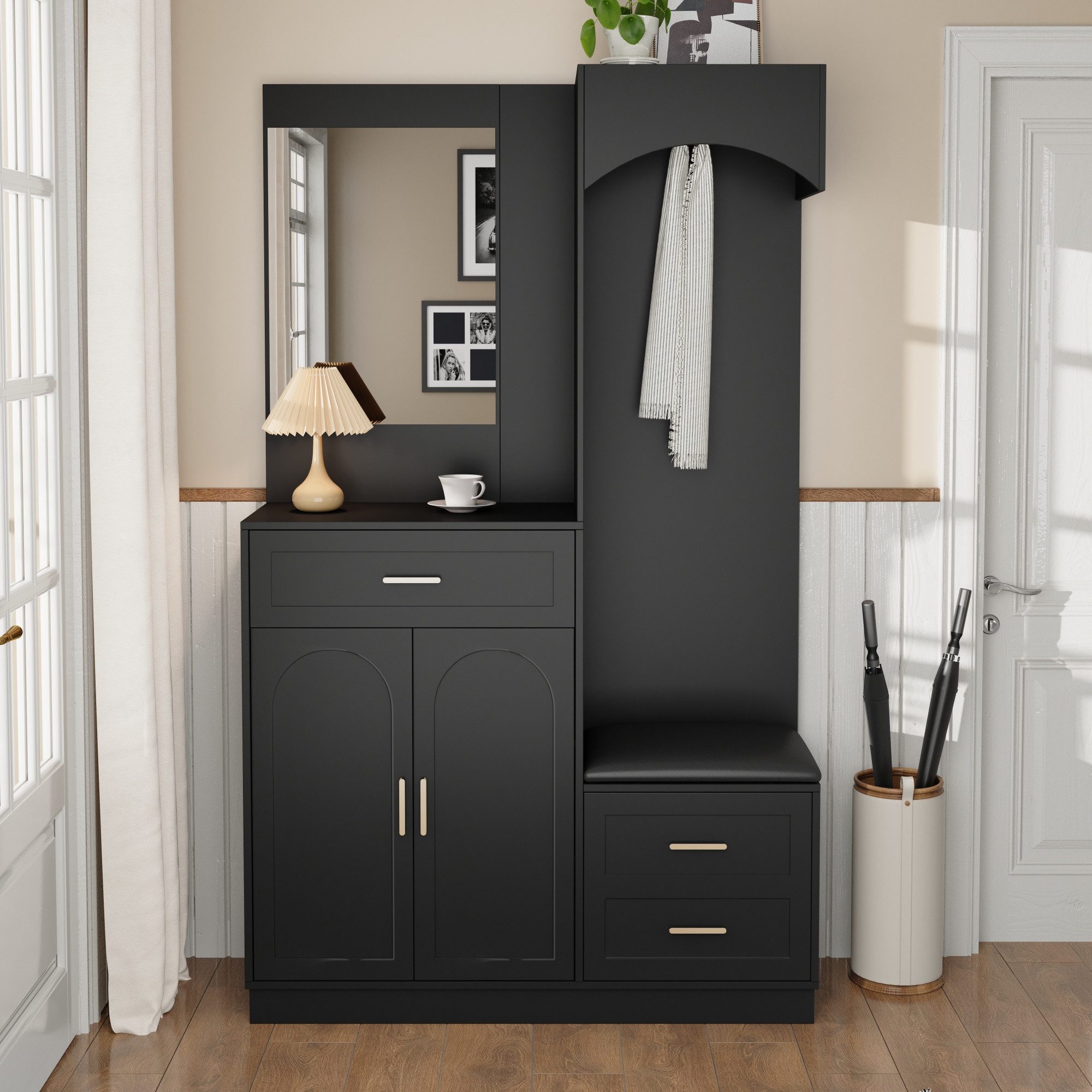 OKWISH Garderoben-Set mit Spiegel, (Kinderkleiderschrank, Garderobenständer, 1-St., 110 x 33 x 185.5 cm), mit verstellbaren Schuhregalen