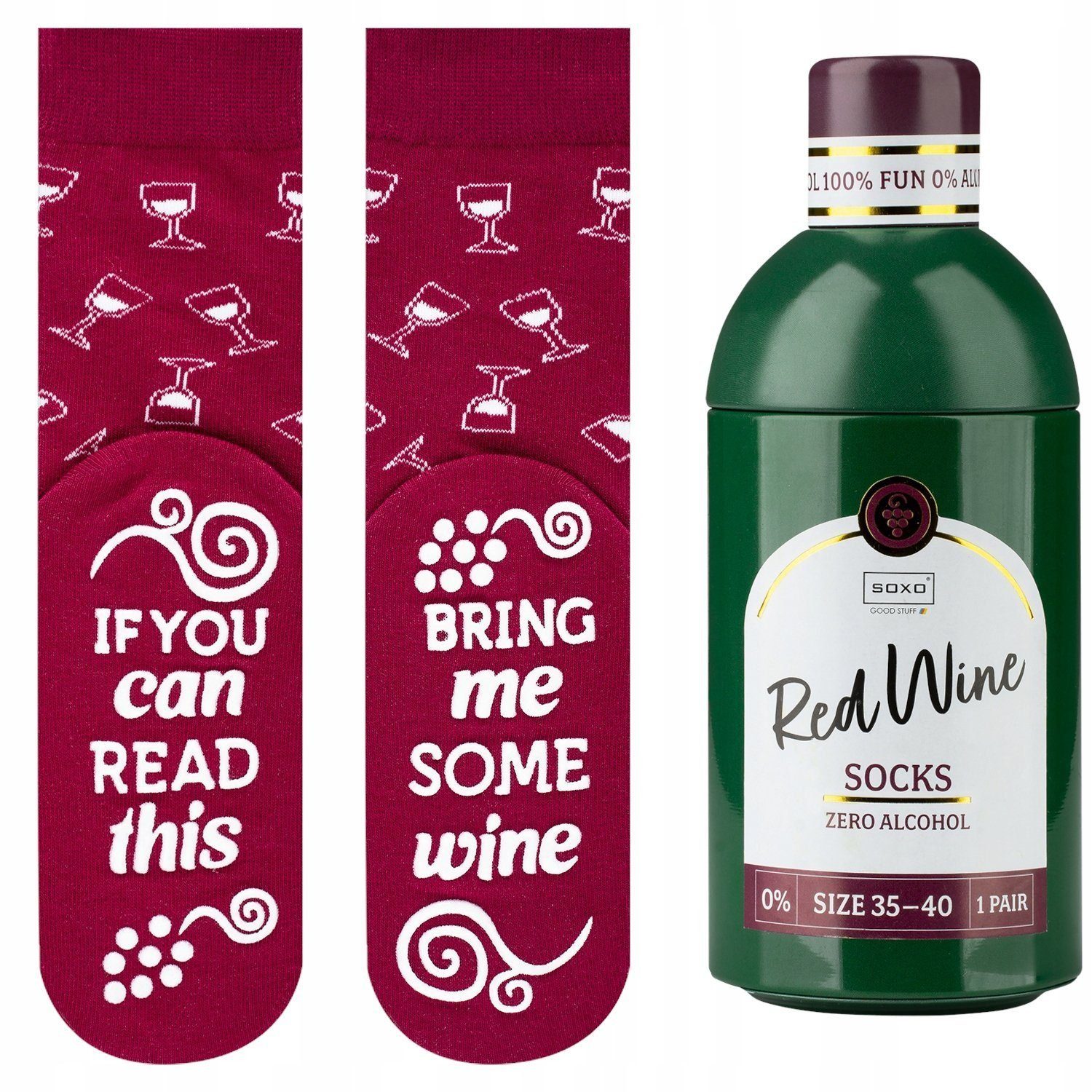 Soxo Socken Lustige Set) Geschenke Red 35-40EU Frauen Bunte Für (Flasche, Getränke Wine Socken 1-Paar, Damen