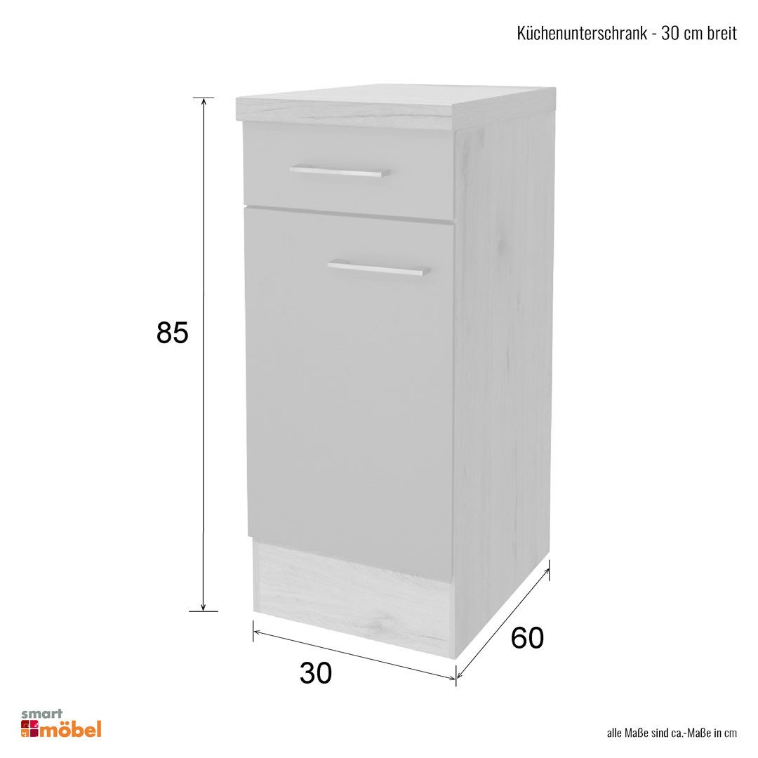 Flex-Well Unterschrank Küchenunterschrank - 30 cm breit - Weiß – Witus