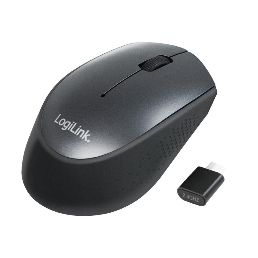 LogiLink Kabellose USB-C Funk Maus, 2.4 GHz Maus (wireless, 2.4 GHz, 1200 dpi, 34 RF Kanäle, schwarz)