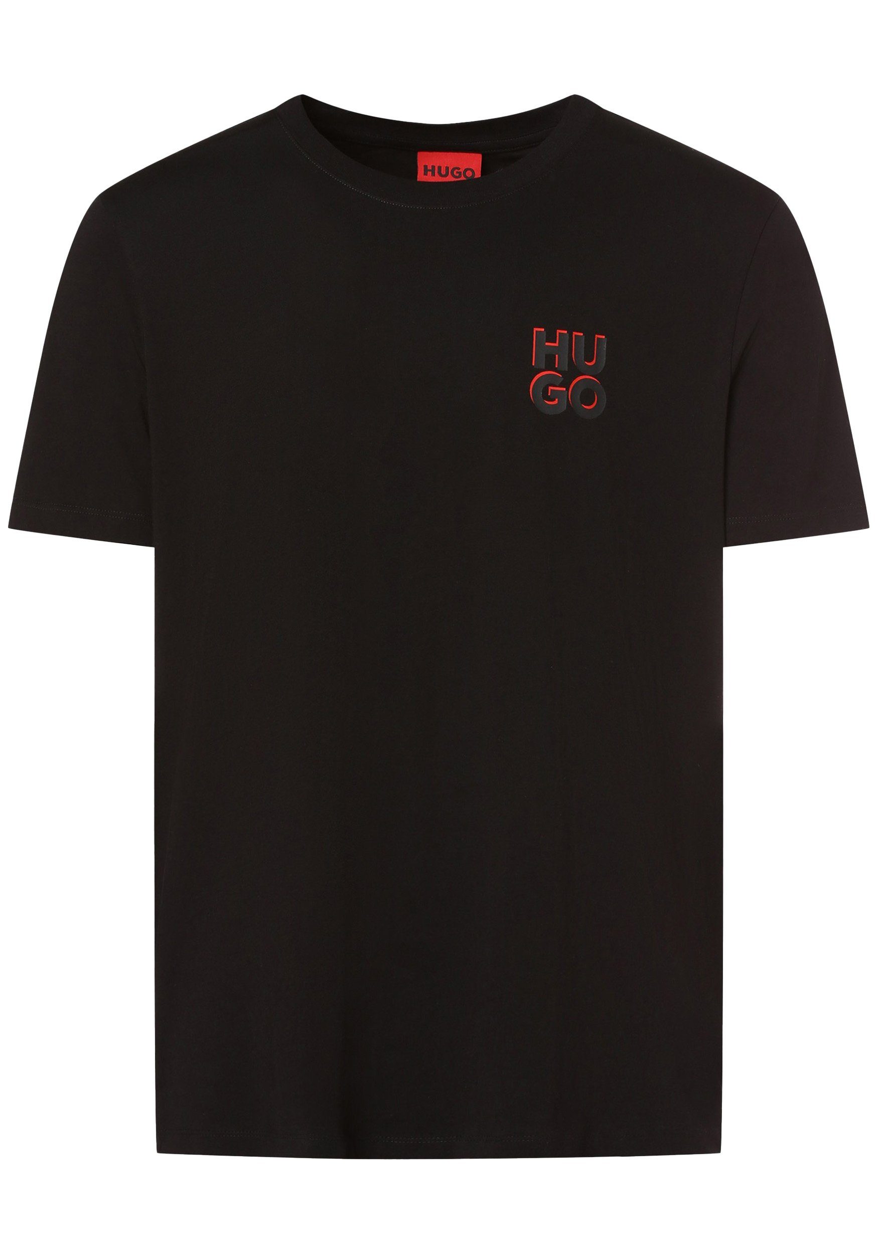 HUGO T-Shirt Hugo Boss Herren Kurzarmshirt Dimento (2er Pack, 2er-Pack) Logo Print auf der Brust Schwarz