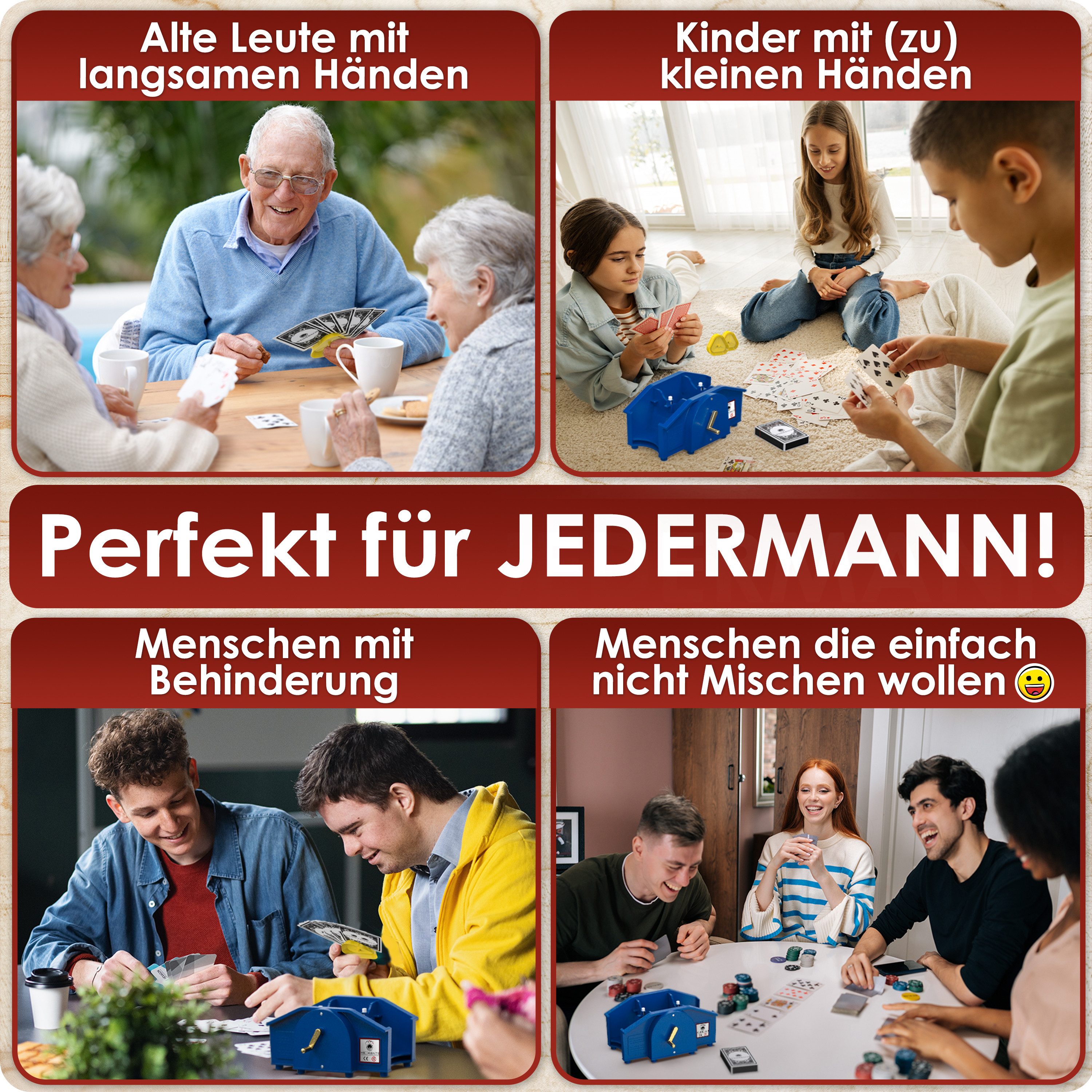 WEIDEBACH Spiel Kartenmischmaschine mit goldener Kurbel inkl. 2x Kartenspiel