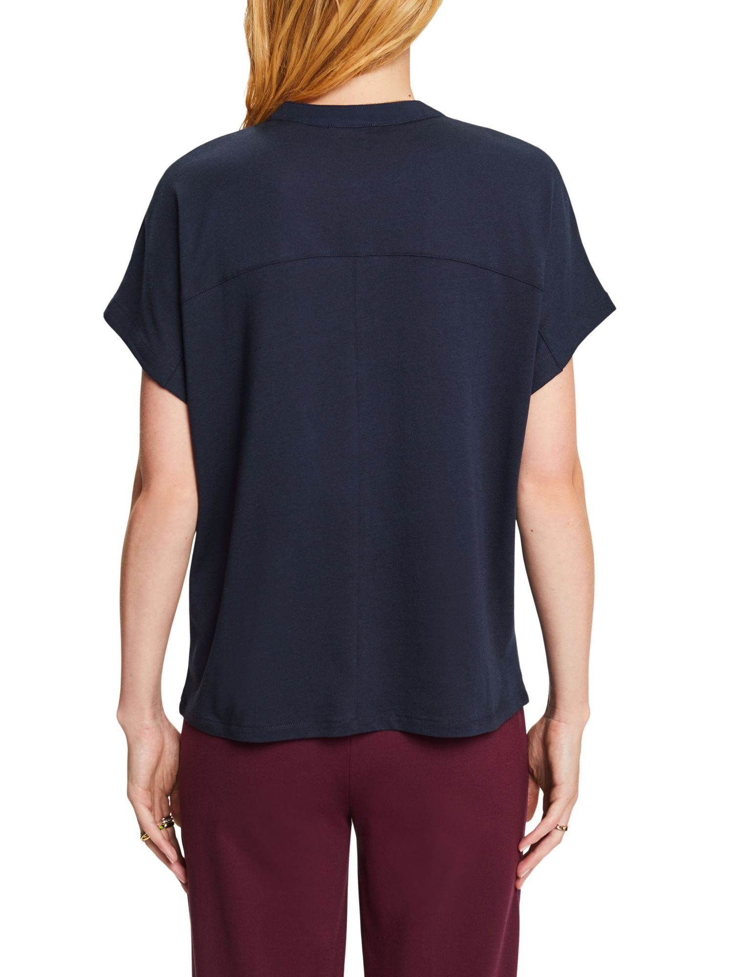 Materialmix aus (1-tlg) T-Shirt NAVY T-Shirt Esprit einem
