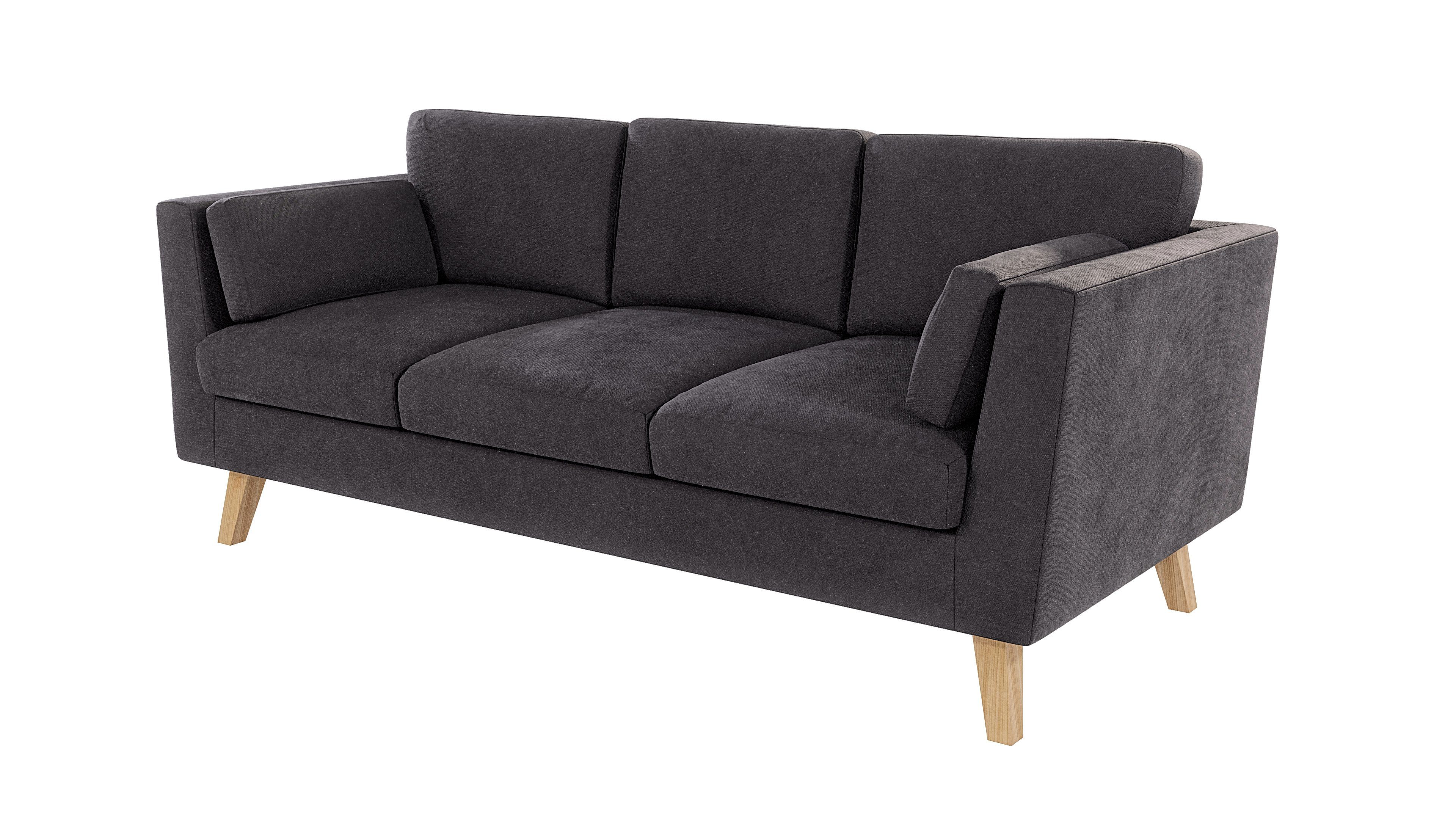 S-Style Möbel 3-Sitzer Sofa Angeles mit Holzfüßen im skandinavischen Stil, mit Wellenfederung