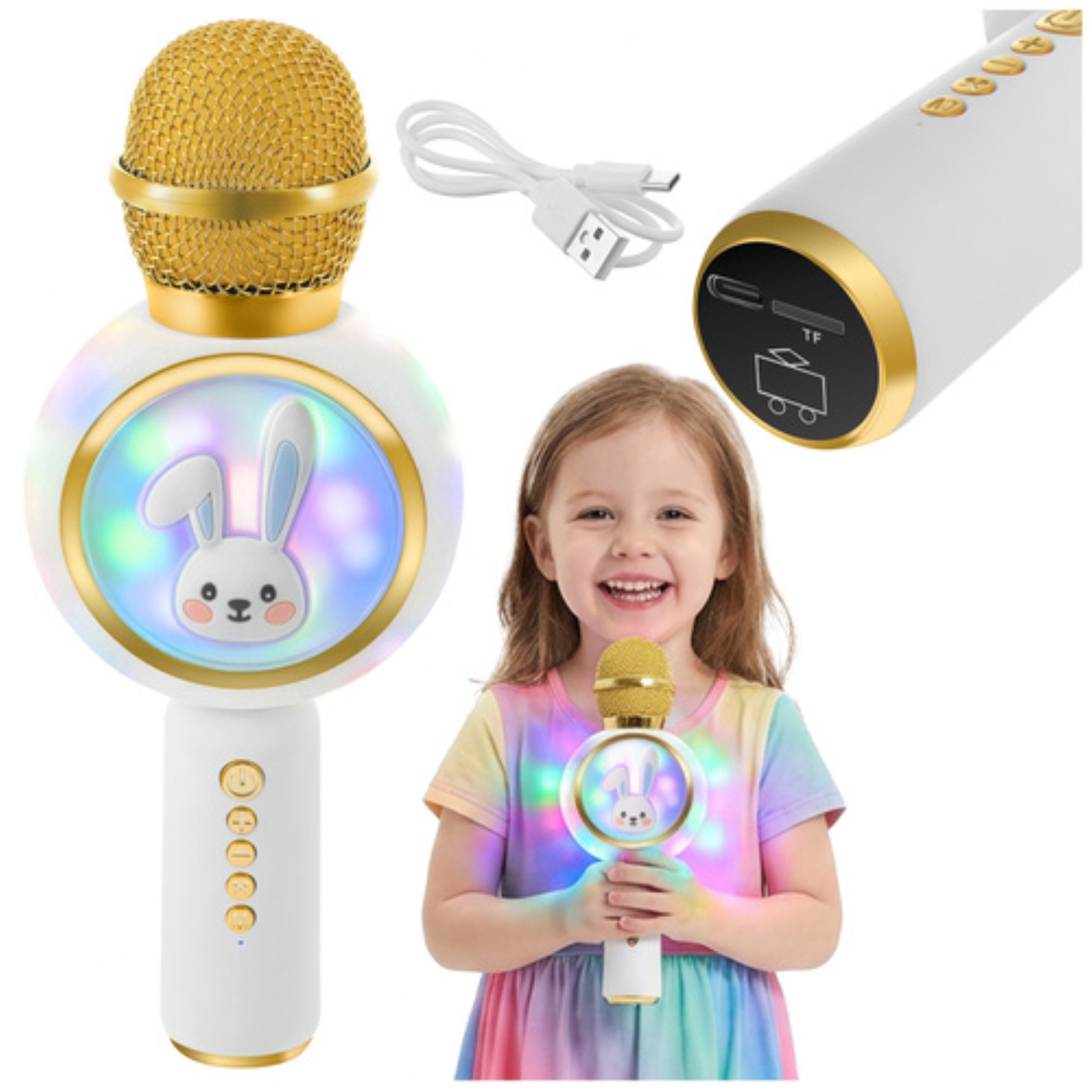 IZOXIS Mikrofon Kabelloses Bluetooth-Karaoke-Mikrofon für Kinder mit Hasenlautsprecher (Kabelloses Bluetooth-Kinder-Mikrofon Hasenmotiv, 800-mAh Akku), Kabellos, kinderfreundlich, Hasenmotiv