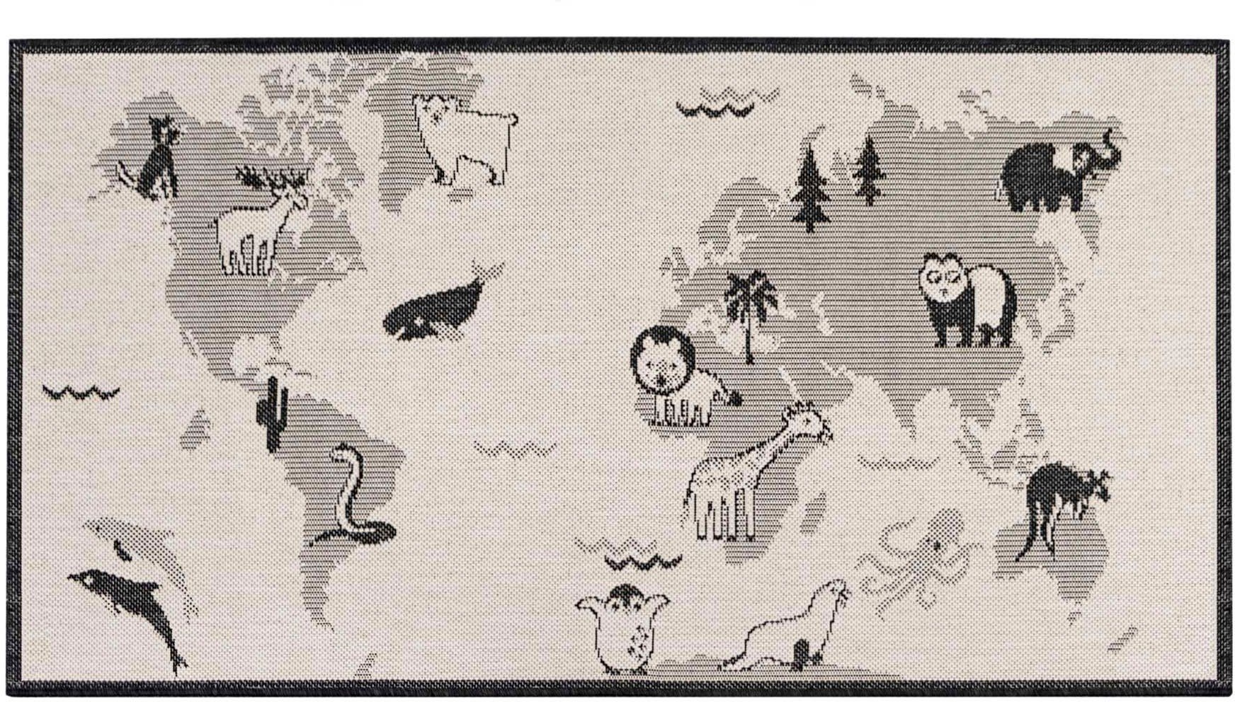 Primaflor-Ideen in Textil Kinderteppich LINIA - Weltkarte, rechteckig, Höhe: 3 mm, Flachgewebe, Motiv Weltkarte, In- und Outdoor geeignet, Kinderzimmer