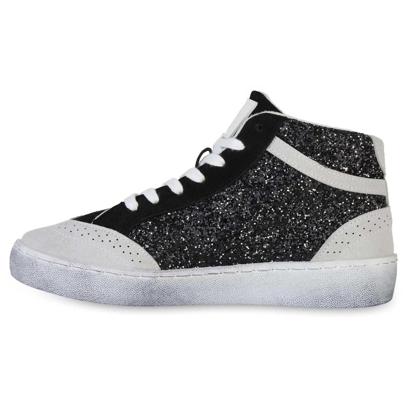 VAN HILL 841577 Sneaker Damen Sneaker High Schnürer Glitzer Freizeit Schnür günstig online kaufen