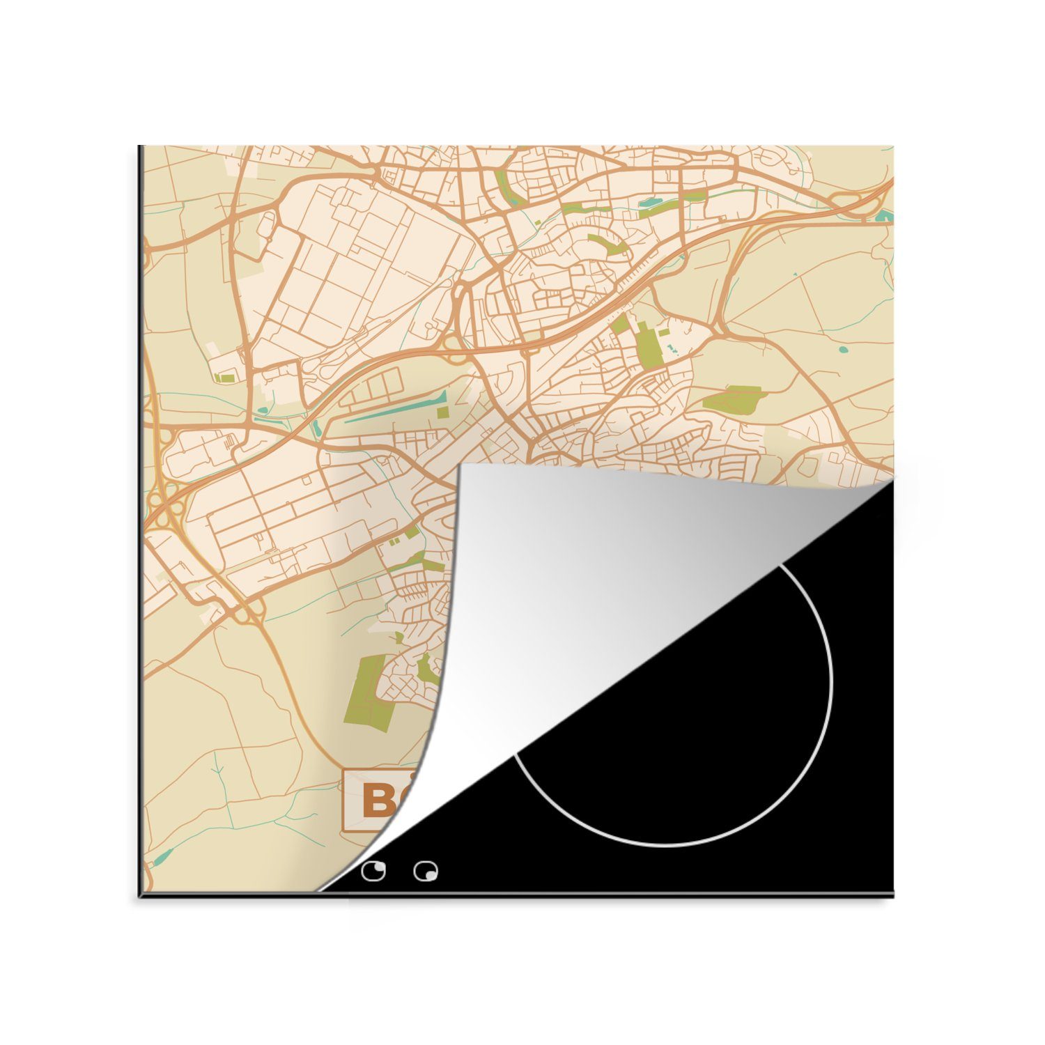 MuchoWow Herdblende-/Abdeckplatte Böblingen - Karte Vinyl, küche Arbeitsplatte (1 78x78 cm, - Vintage - Ceranfeldabdeckung, für tlg), Stadtplan