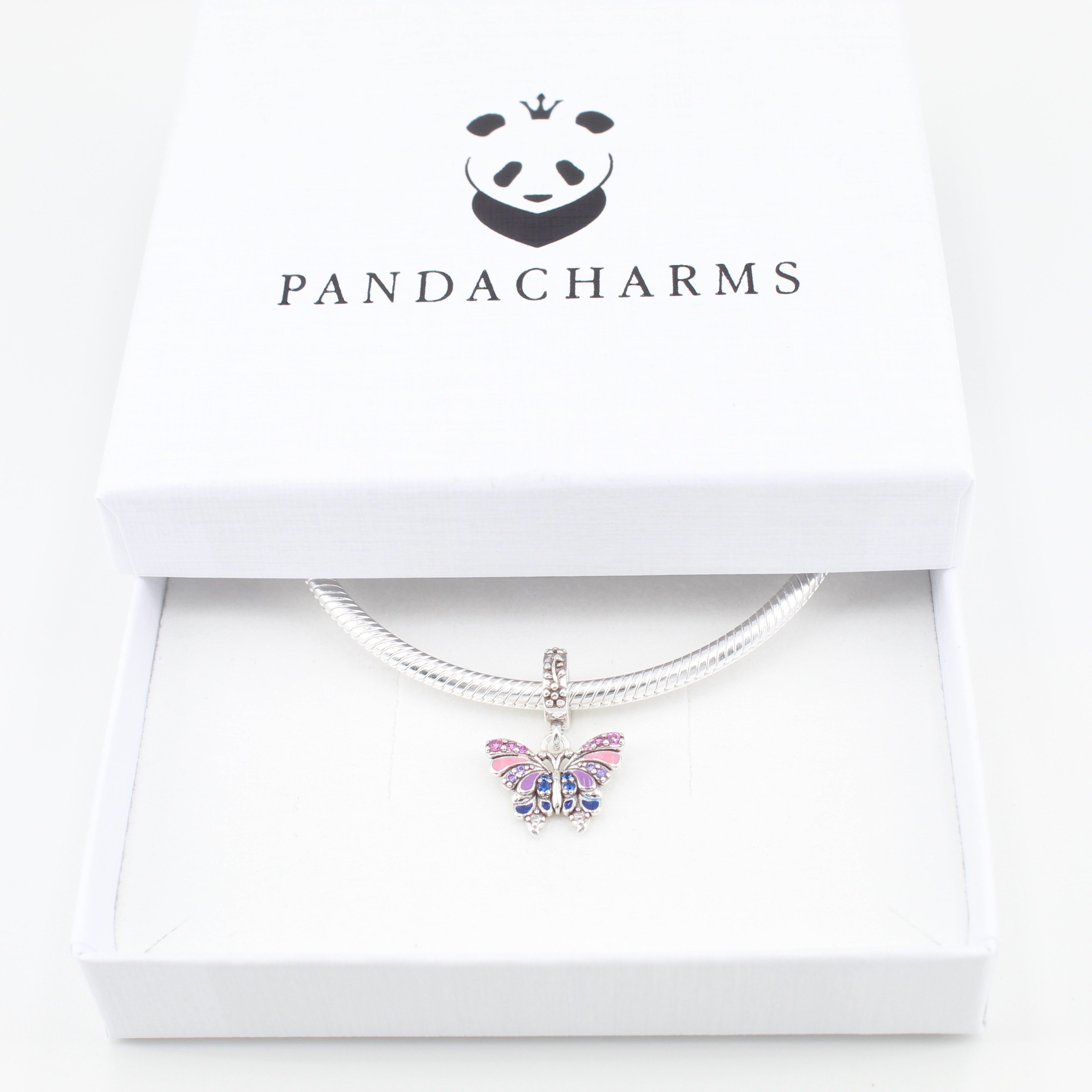 PANDACHARMS Bead Bunter Schmetterling Anhänger für Charm Armband, 925 Silber, Zirkonia