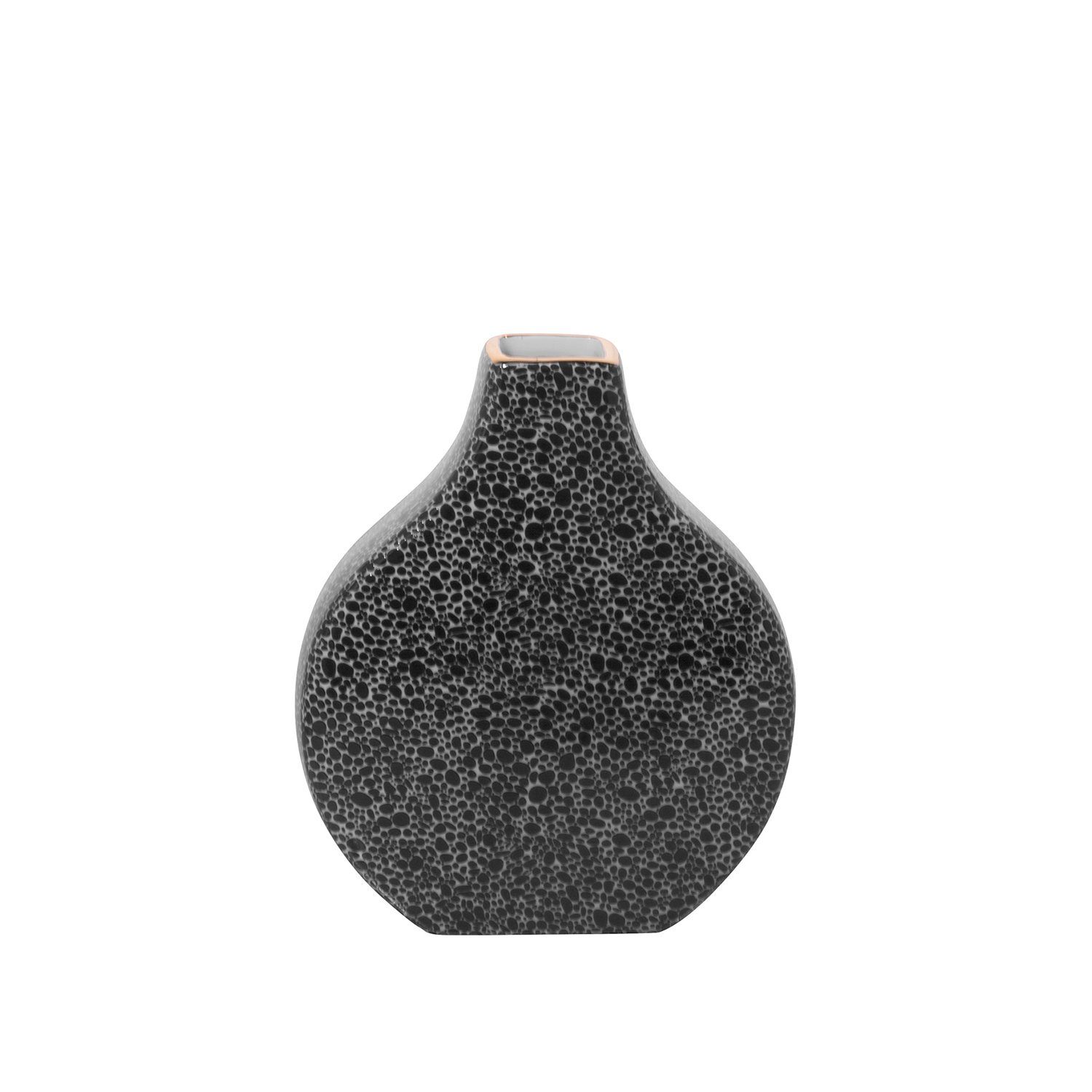 Fink Dekovase Vase MINTA - schwarz-weiß - Porzellan - H.23cm x B.19,5cm x T.6cm, Handbemalter goldfarbener Rand - Durchmesser Öffnung ca. 4x4,5 cm
